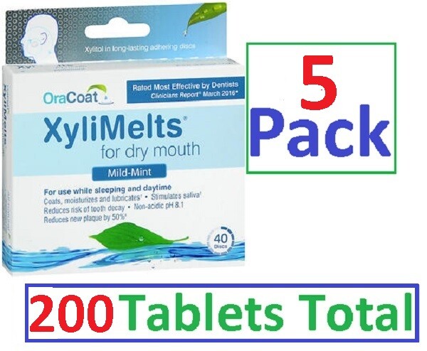 Xylimelts Dry Mouth Discs MILD MINT 40ct (5 pack) 200 tabs! ALWAYS FRESH!