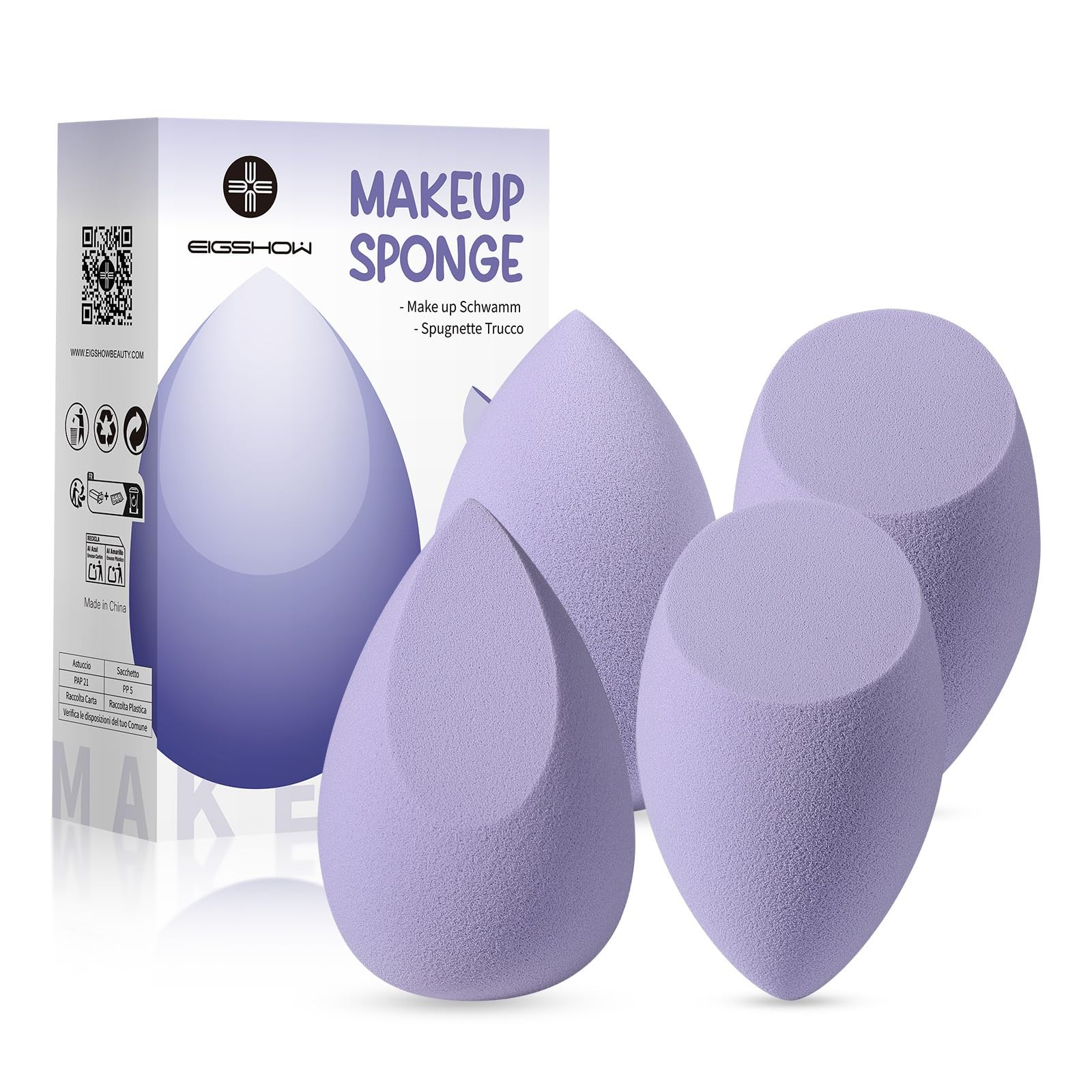 EIGSHOW Makeup Sponge Set, 4Pcs Soft Latex-Free 1 Count (Pack of 4), Purple