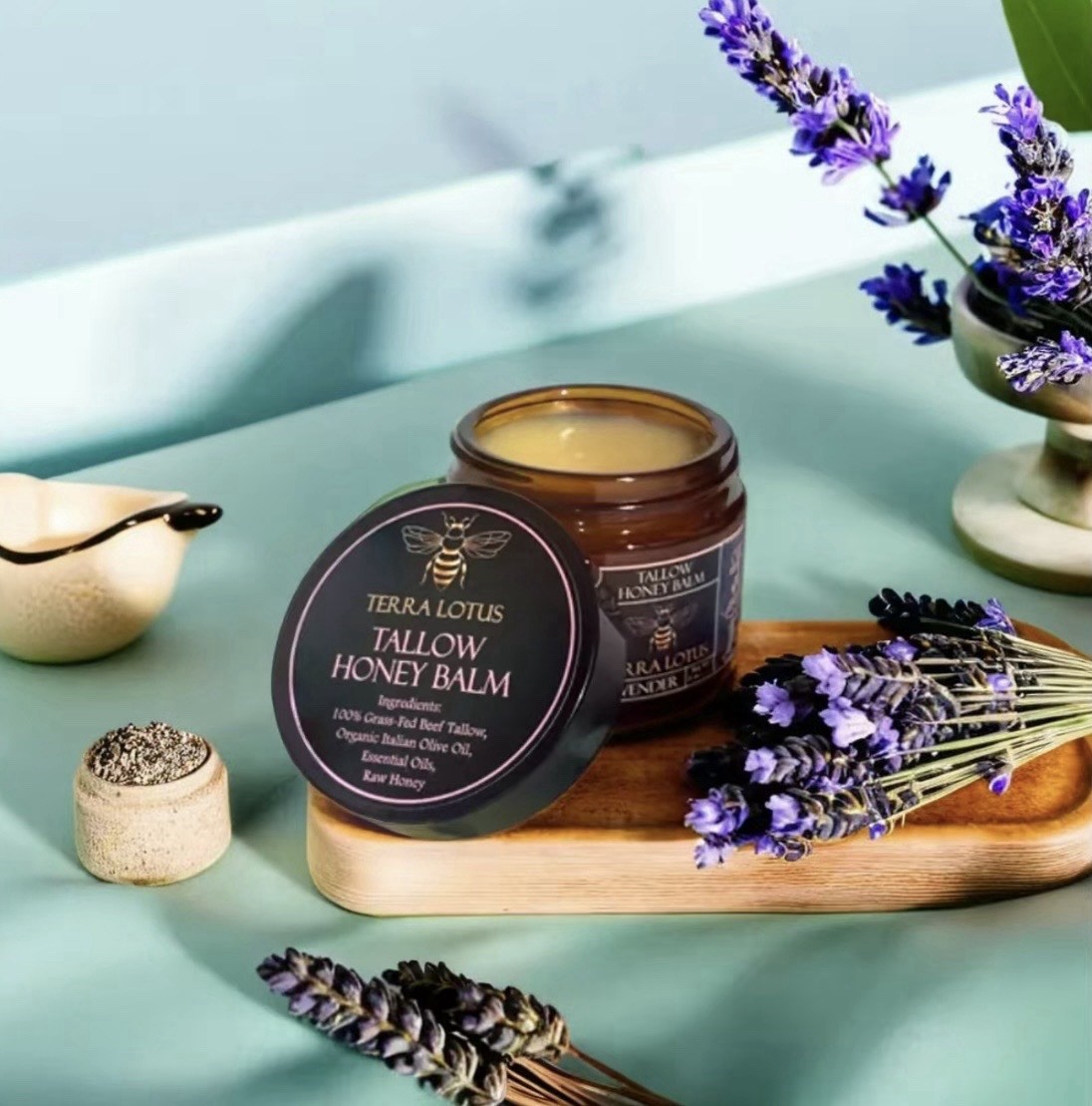 Tallow Honey Balm-Natural Skin Moisturizer-Grass-Fed Beef Talkow,Raw Honey Olive