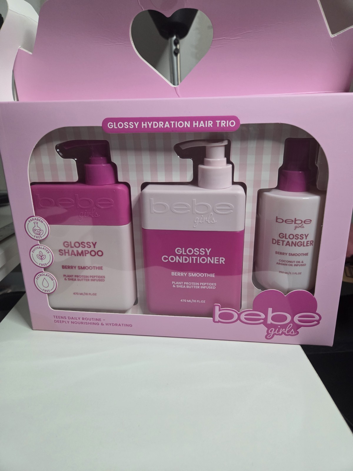 bebe girls Glossy Hydration Hair Trio Shampoo/Conditioner/Detangler Berry