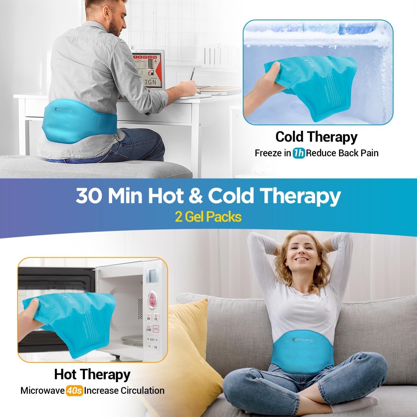 Reusable Gel Ice Pack for Back Pain Relief – 2 Pcs Hot Cold Compress for Sciatic