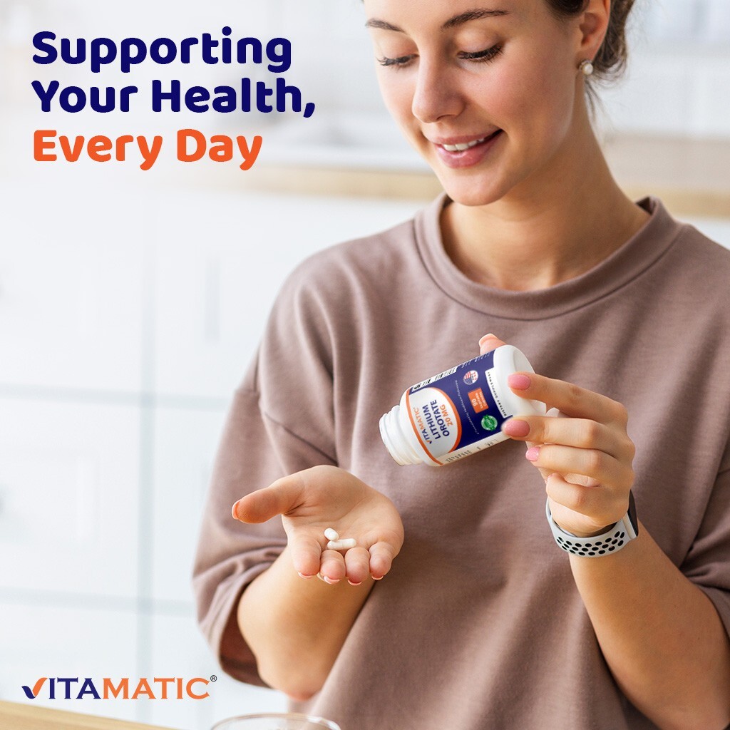 Vitamatic Lithium Orotate 20mg, 90 Capsules – Veggie Caps, Non-GMO, Gluten Free