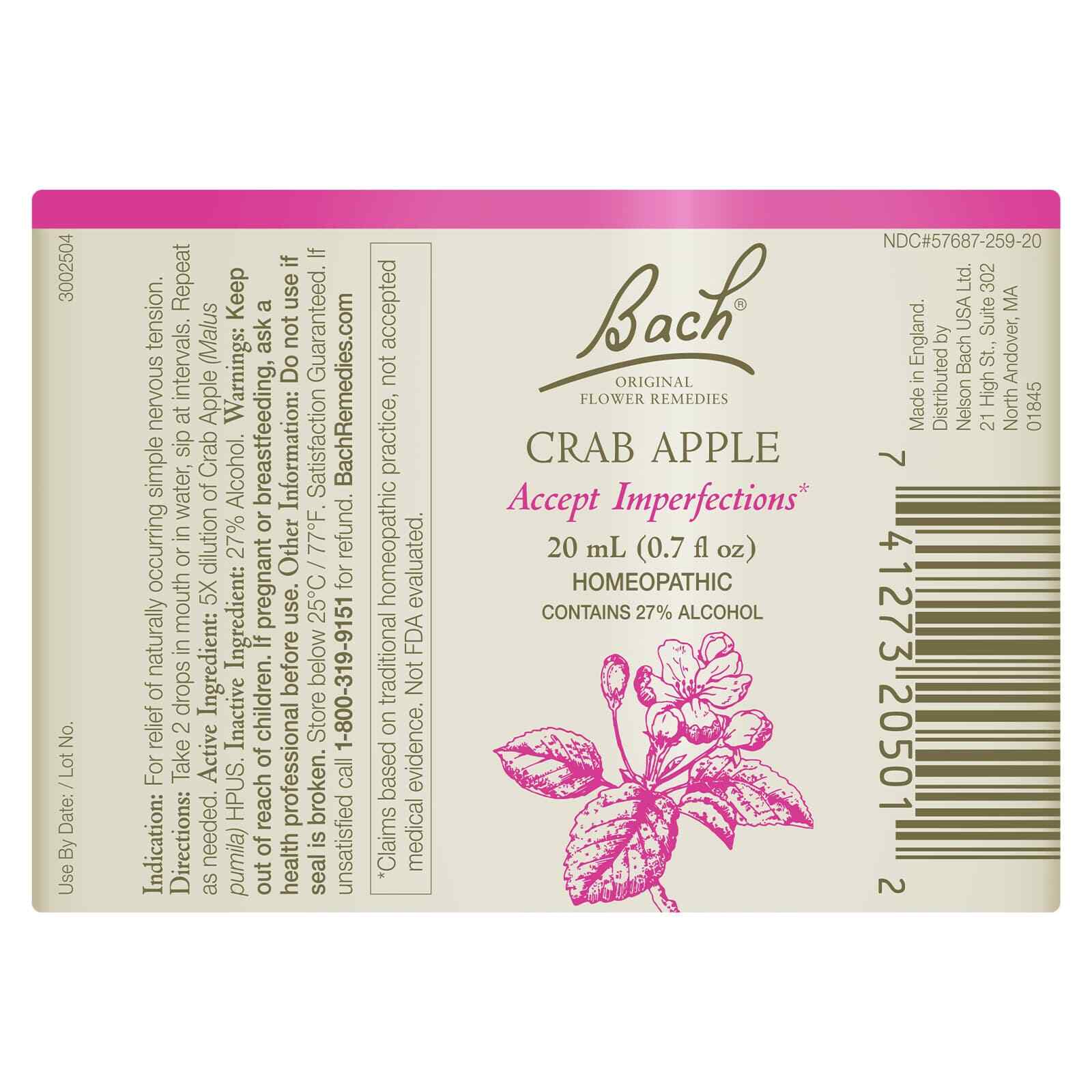 Bach Original Flower Remedies Crab Apple Accept Imperfections 0.7 fl oz 20mL