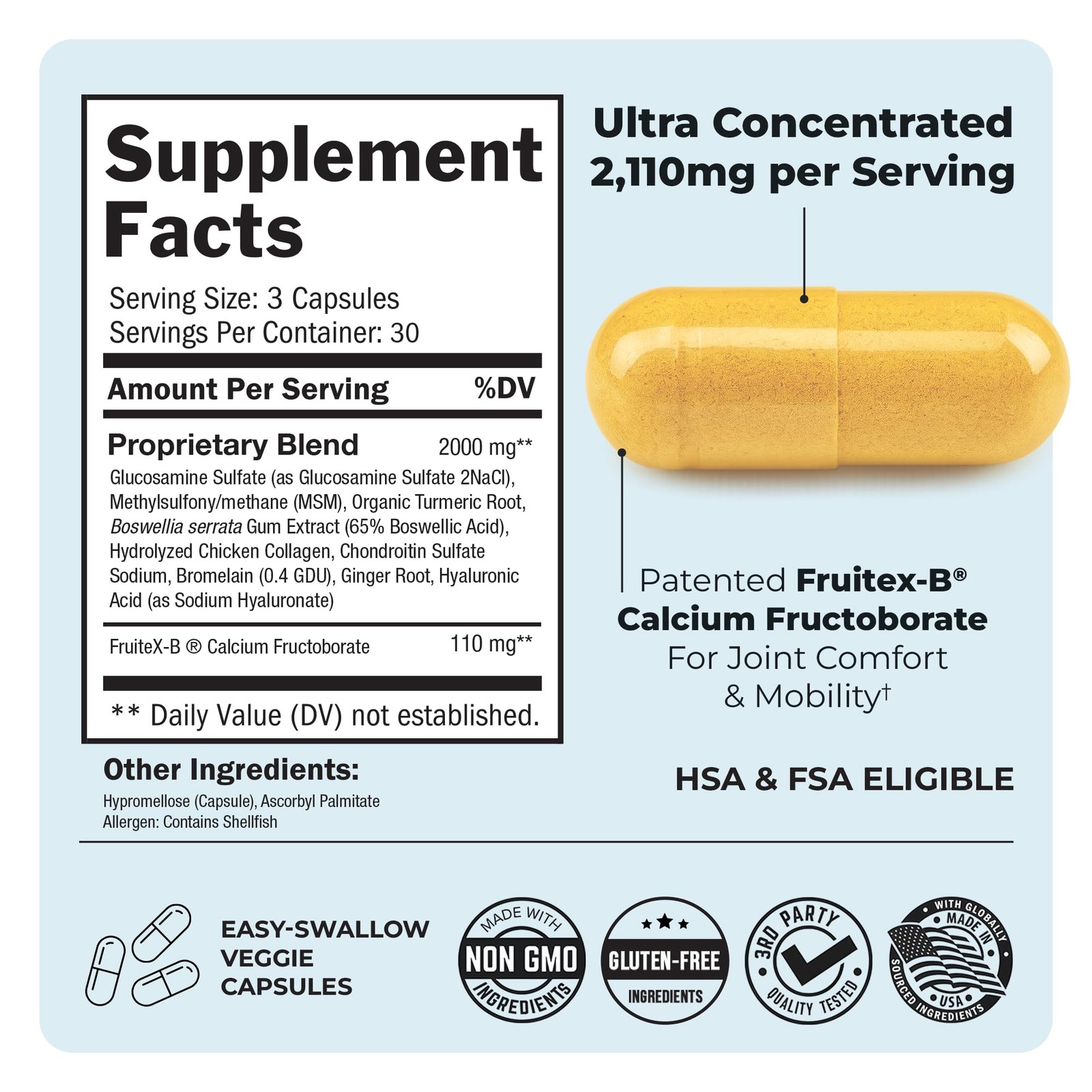 Glucosamine Chondroitin MSM Joint Support Supplement – 90 Count (Pack of 1)