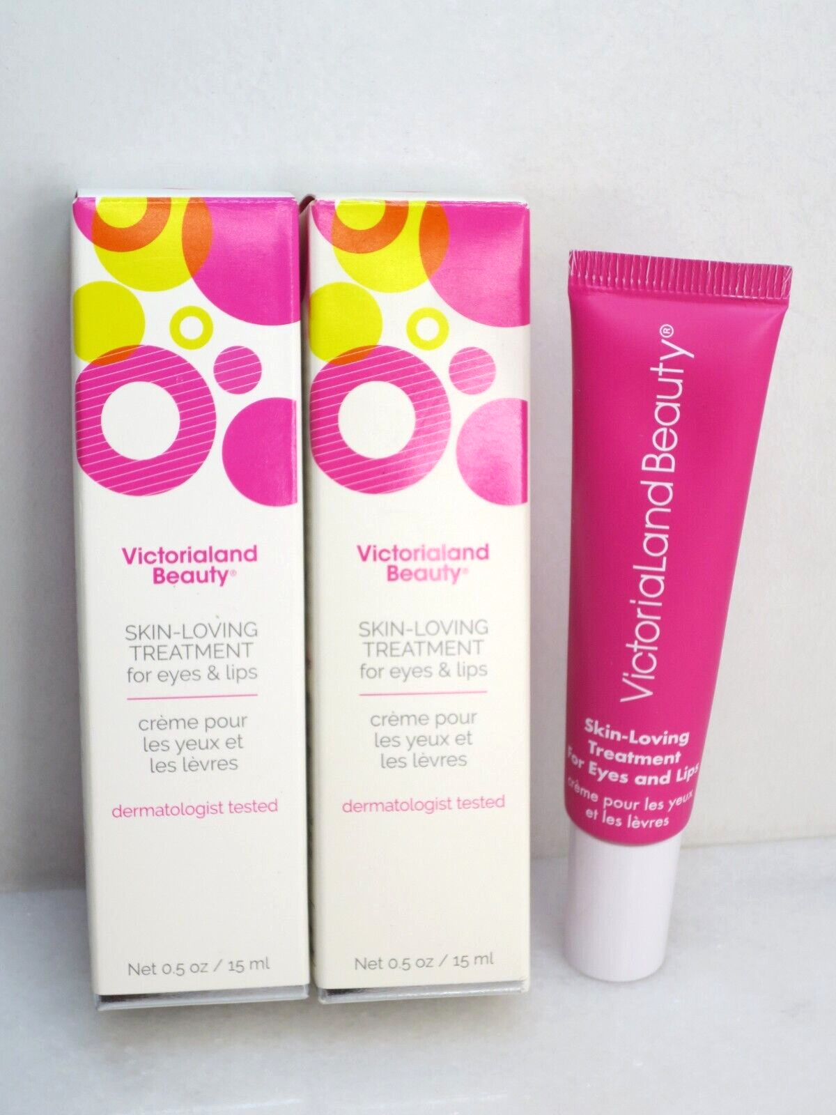 VICTORIALAND BEAUTY SKIN LOVING TREATMENT FOR EYES & LIPS 0.5 OZ BOXED LOT OF 2