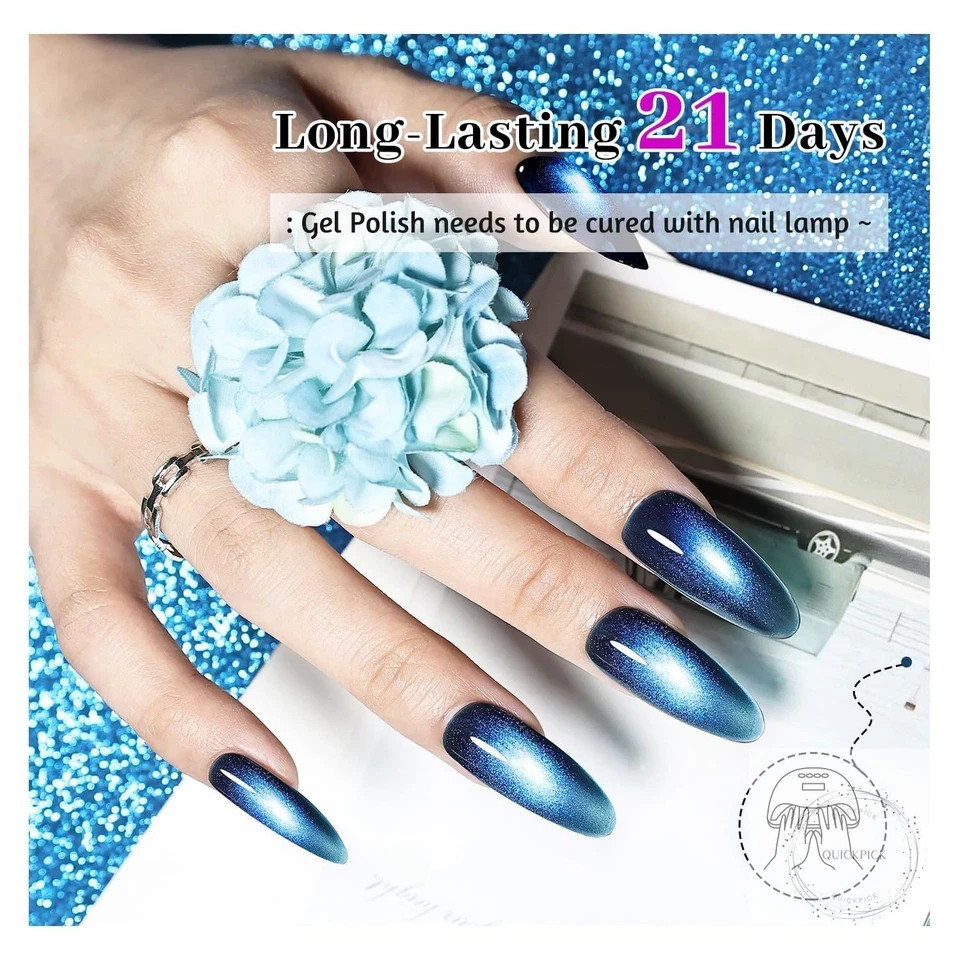 Cat Eye Gel Nail Polish 10 Colors Blue Green Red with Base Coat Top Coat Magnet