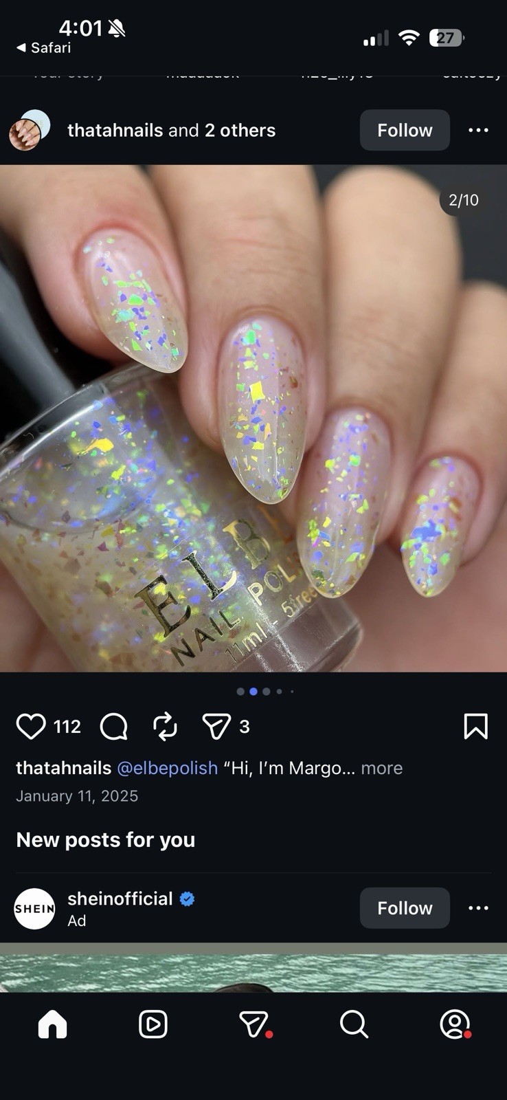 ELBE indie nail polish HHC 01/2025 HI, IM MARGO Duo Flakes GREEN Iridescent Jely