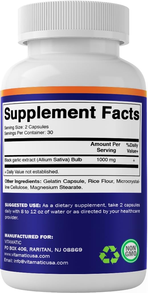 Vitamatic 3 Pack Fermented Black Garlic Extract 1000 mg 60 Count (Pack of 3)