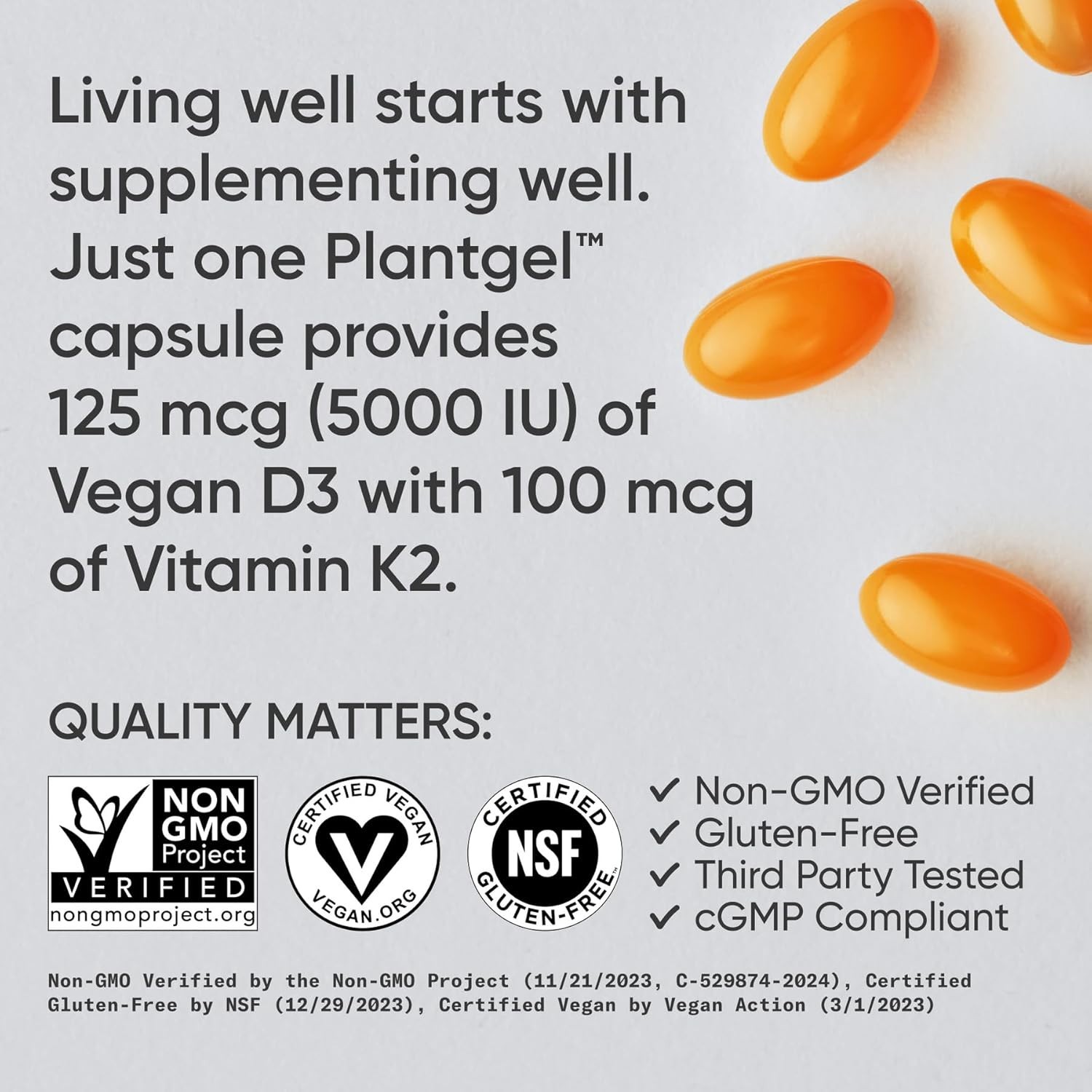 Vitamin D3 K2 Vegan D3 5000iu + K2 MK7 + Plant Based Coconut Oil – 30 Softgels
