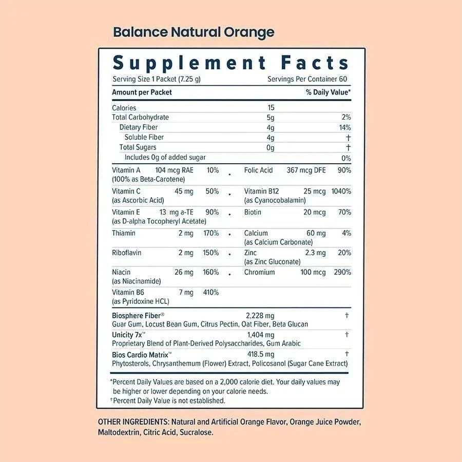 UNICITY Balance Cholesterol Support Drink Mix 30 Stick Pack (ORANGE) Exp 06/2027