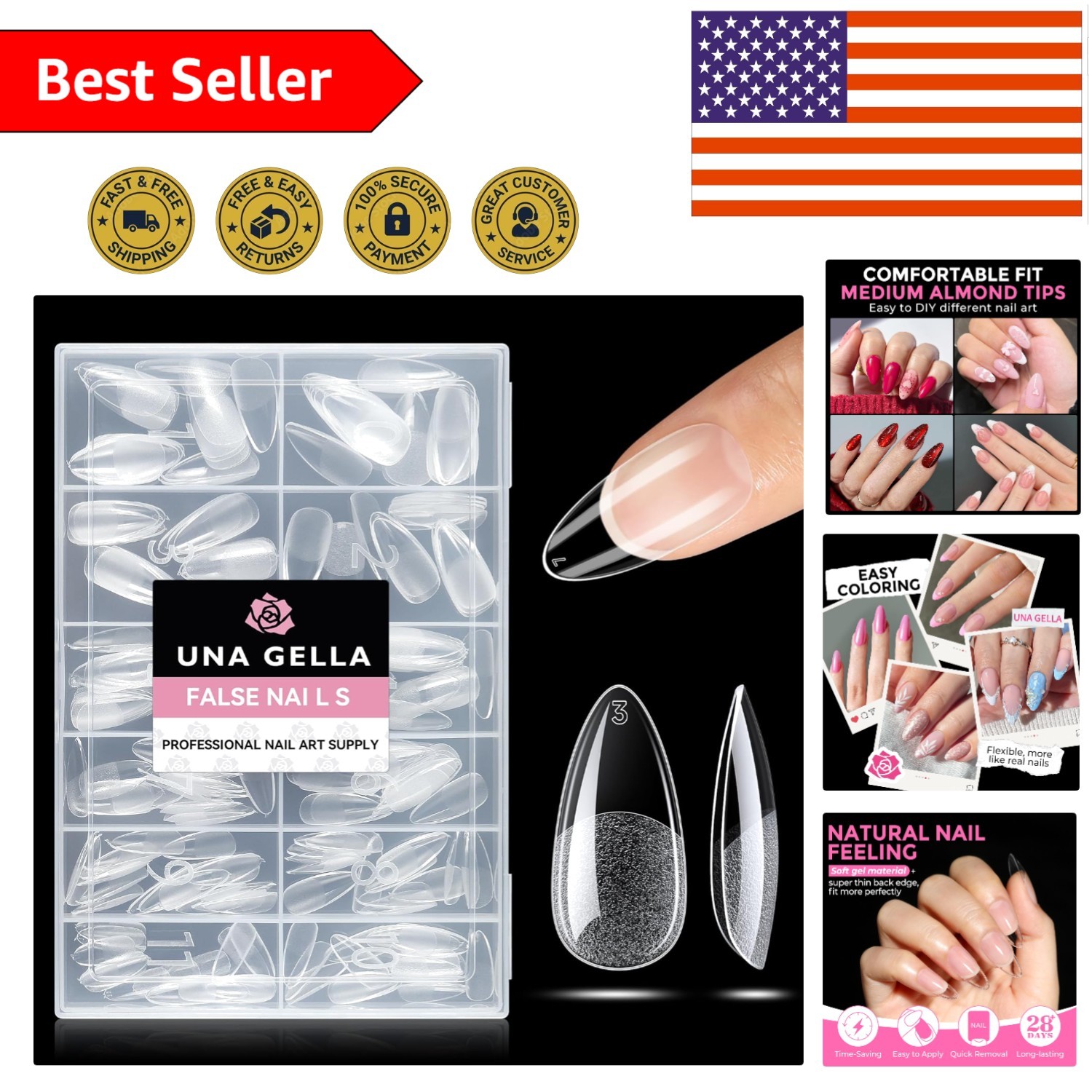 216pcs Almond Nail Tips – Pre-shaped Press On Gelly Nails for Perfect Manicures