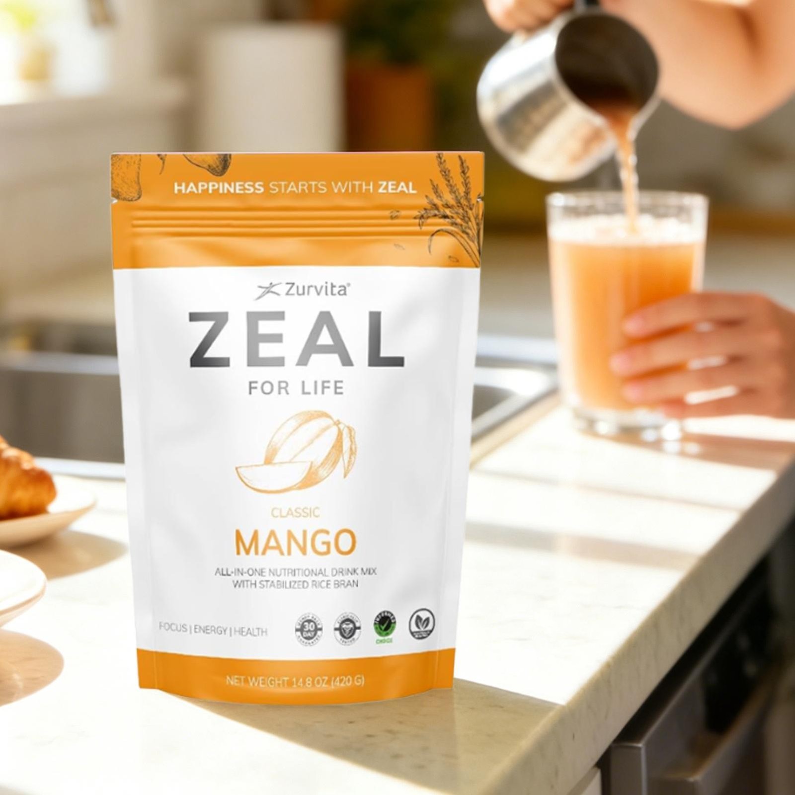 Zurvita Zeal For Life Wellness Drink Mix – Mango Flavor – Gluten-Free 30 Serving