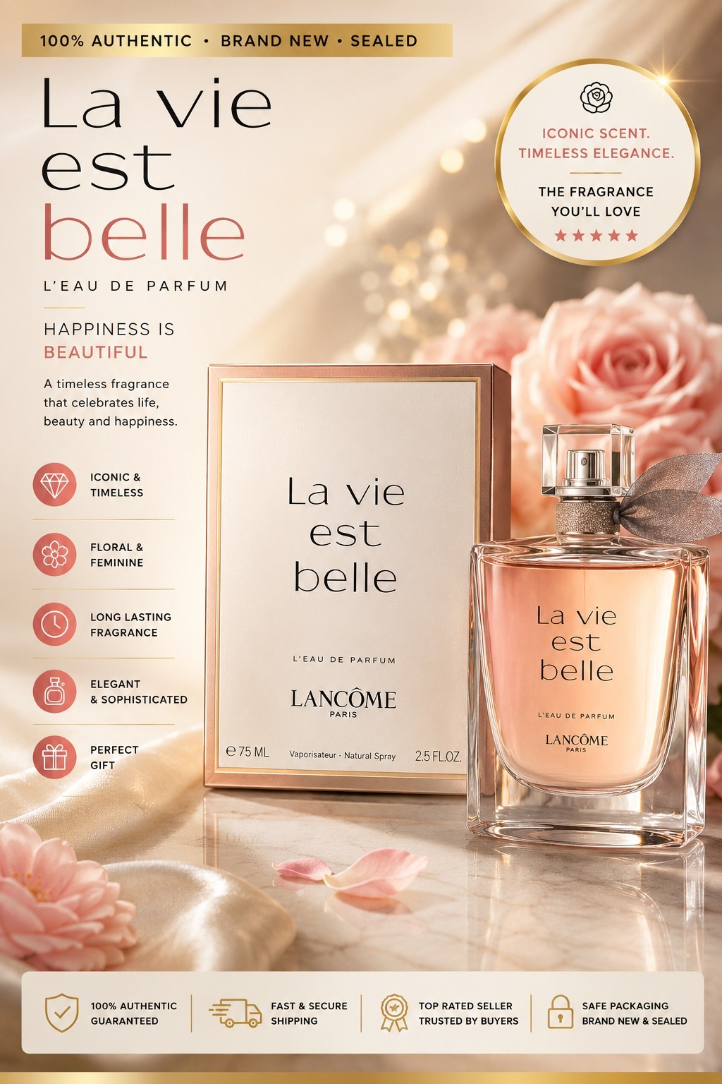 Lancôme La Vie Est Belle Eau de Parfum Spray 2.5 fl oz Regular Size
