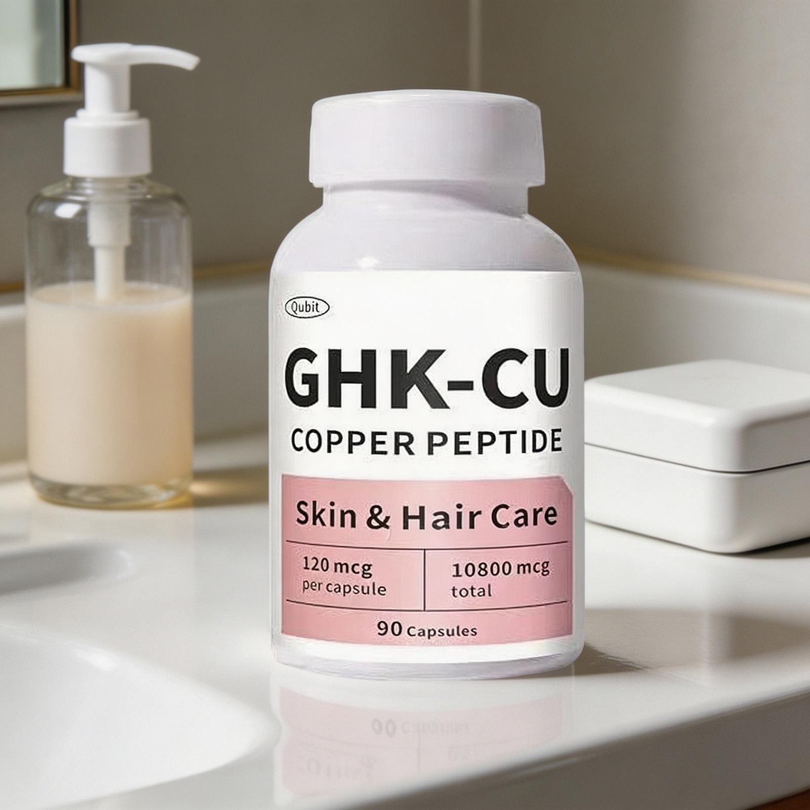 GHK-Cu Copper Peptide Supplement for Skin & Hair, Easy to Absorb – 90 Capsules