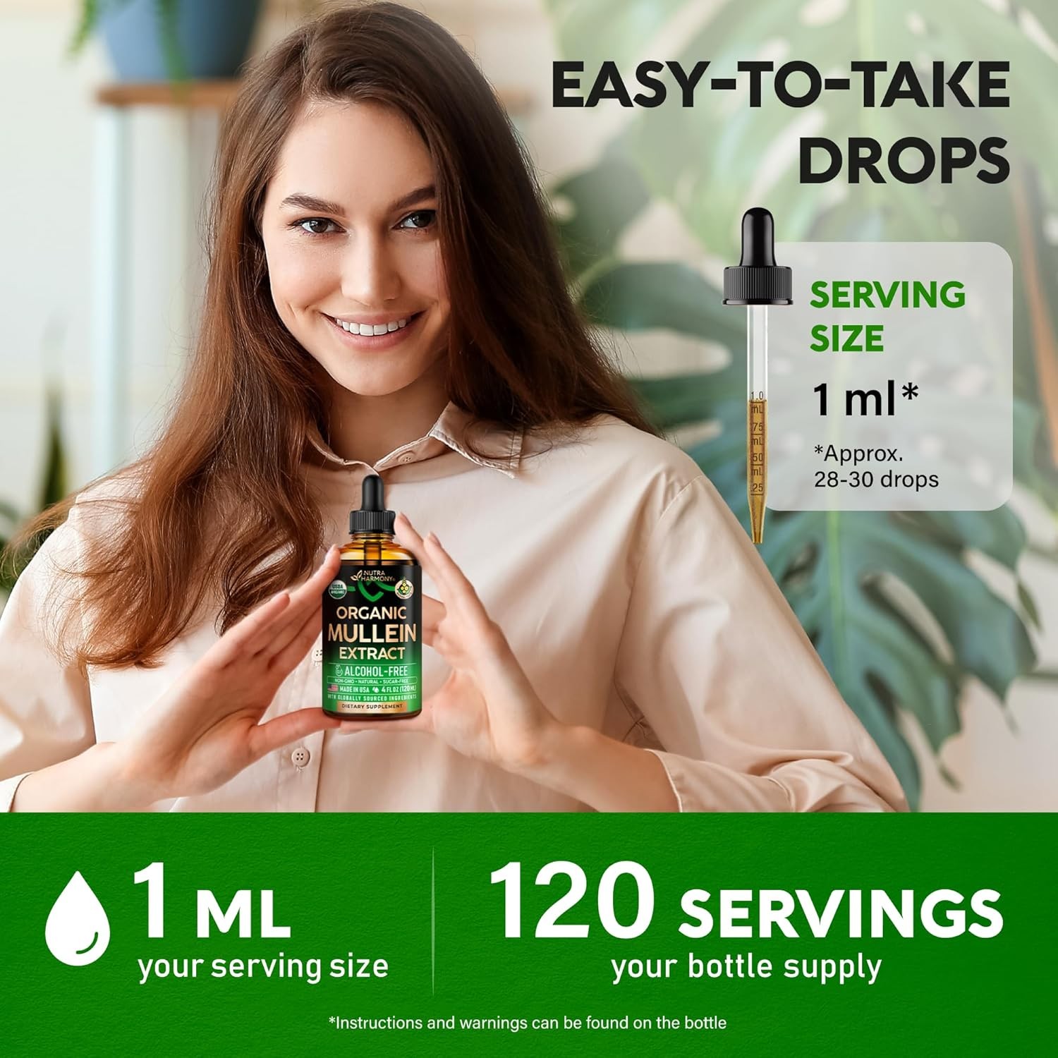 Mullein Drops for Lungs – USDA Organic Liquid – Mullein Leaf Extract Supplement