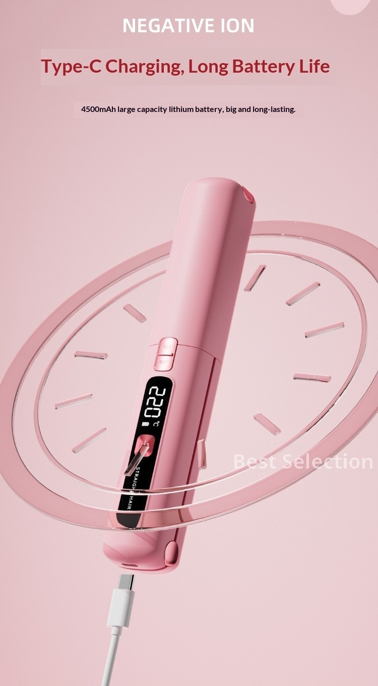 Cordless Hair Straightener and Curler Rechargeable Travel Flat Iron for Women