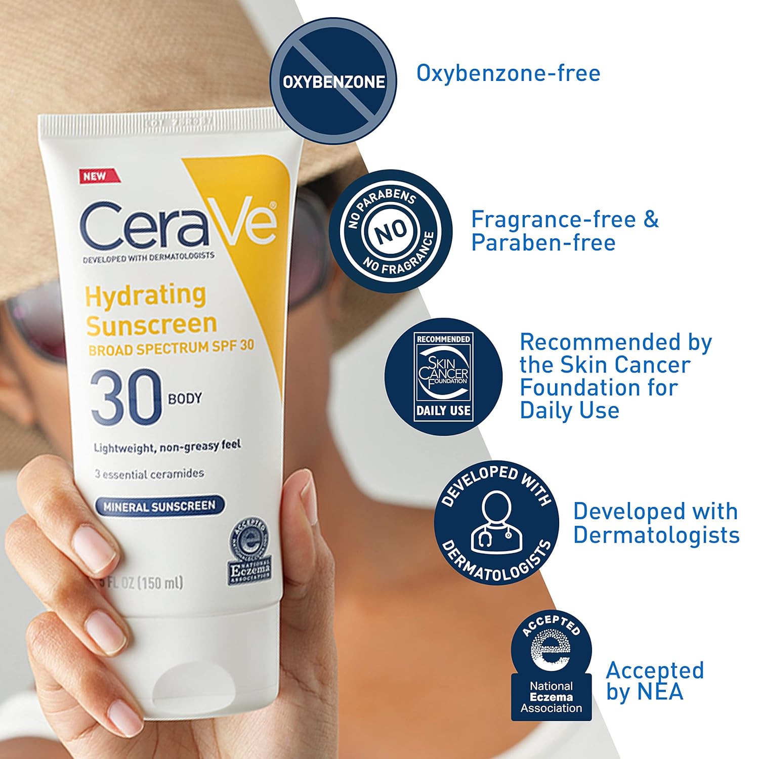 Cerave 100% Mineral Sunscreen SPF 30 with Zinc Oxide & Titanium Dioxide, Hyaluro
