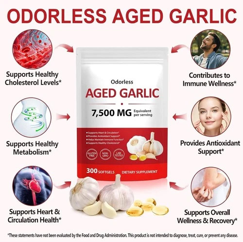 1 PACK Elare Aged Garlic Extract, 300 Softgels, 7500mg Odorless | Heart & Immune