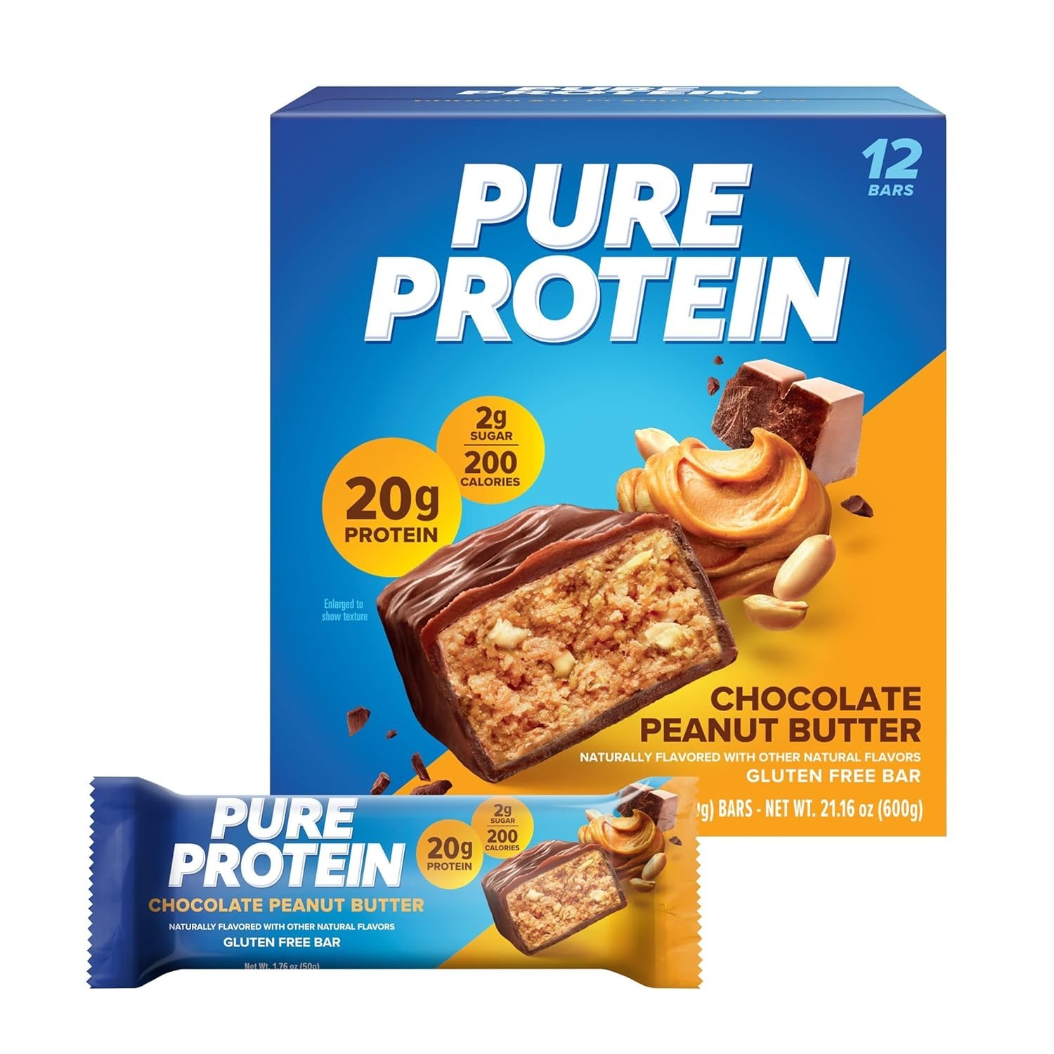 Pure Protein Bars Chocolate Peanut Butter 12 Pack 20g Protein Low Sugar