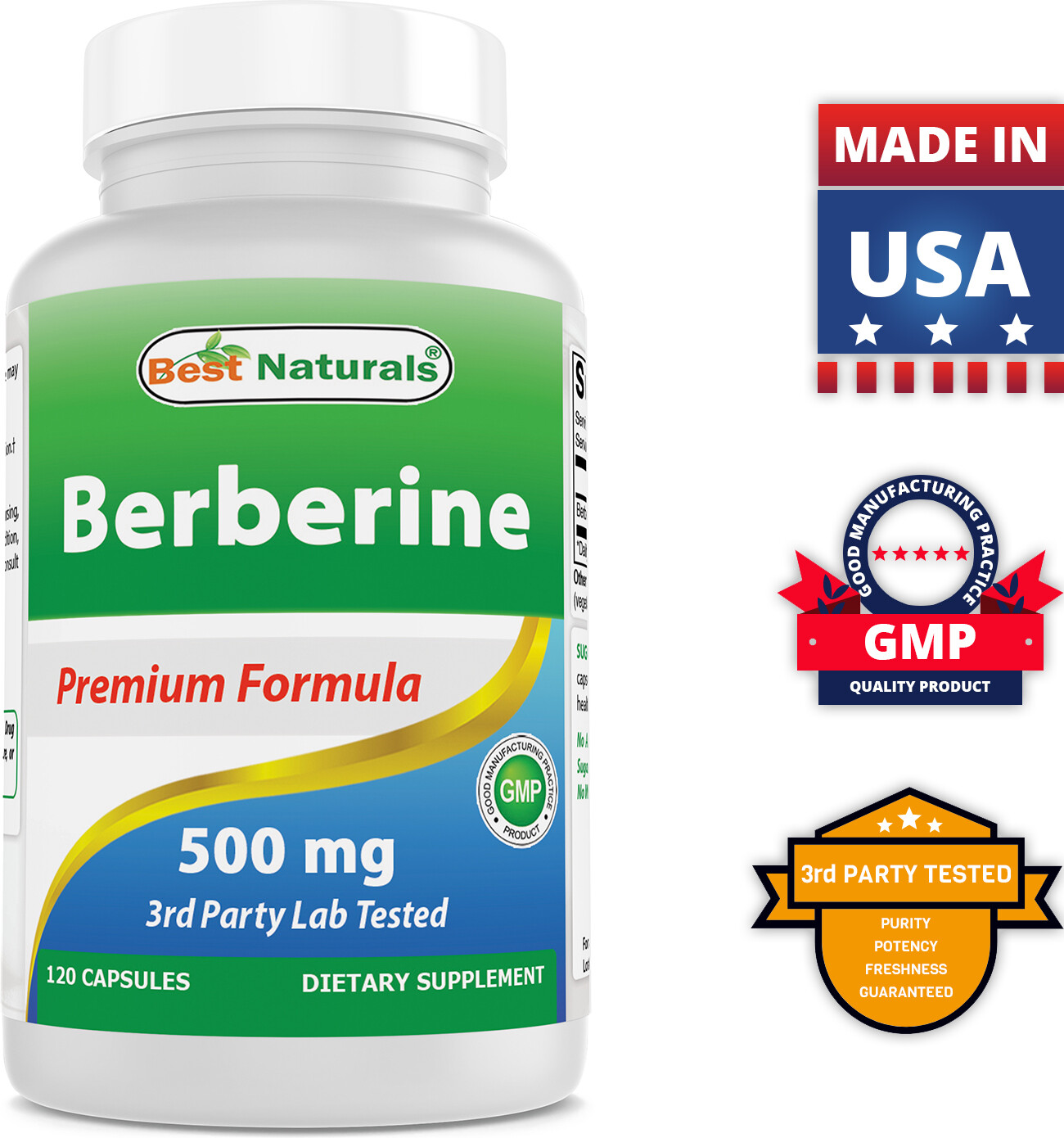 2 Pack Best Naturals Berberine 500 mg 120 Capsules
