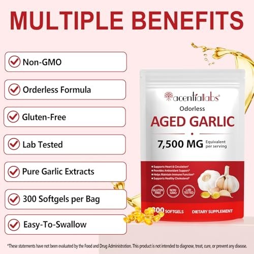 Odorless Garlic 7500Mg per Servings, 300 Softgels | 2 Years Aged Garlic Extra.