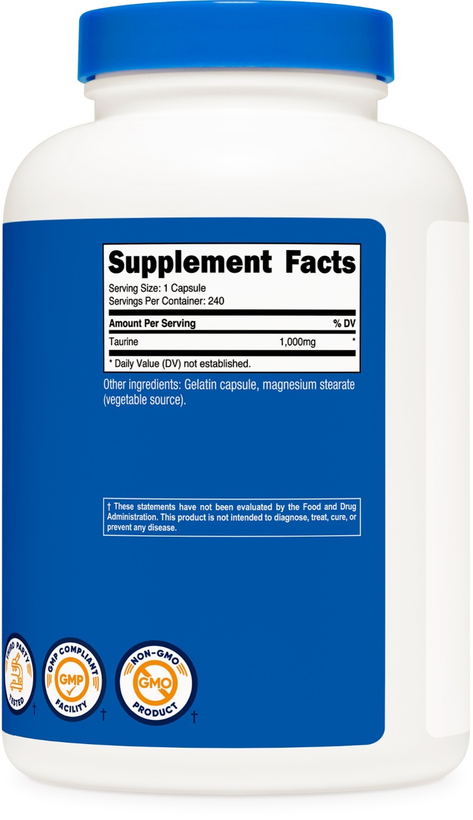 Nutricost Taurine 1000mg Capsules Supplement, 240 Capsules, Non-GMO, Gluten Free