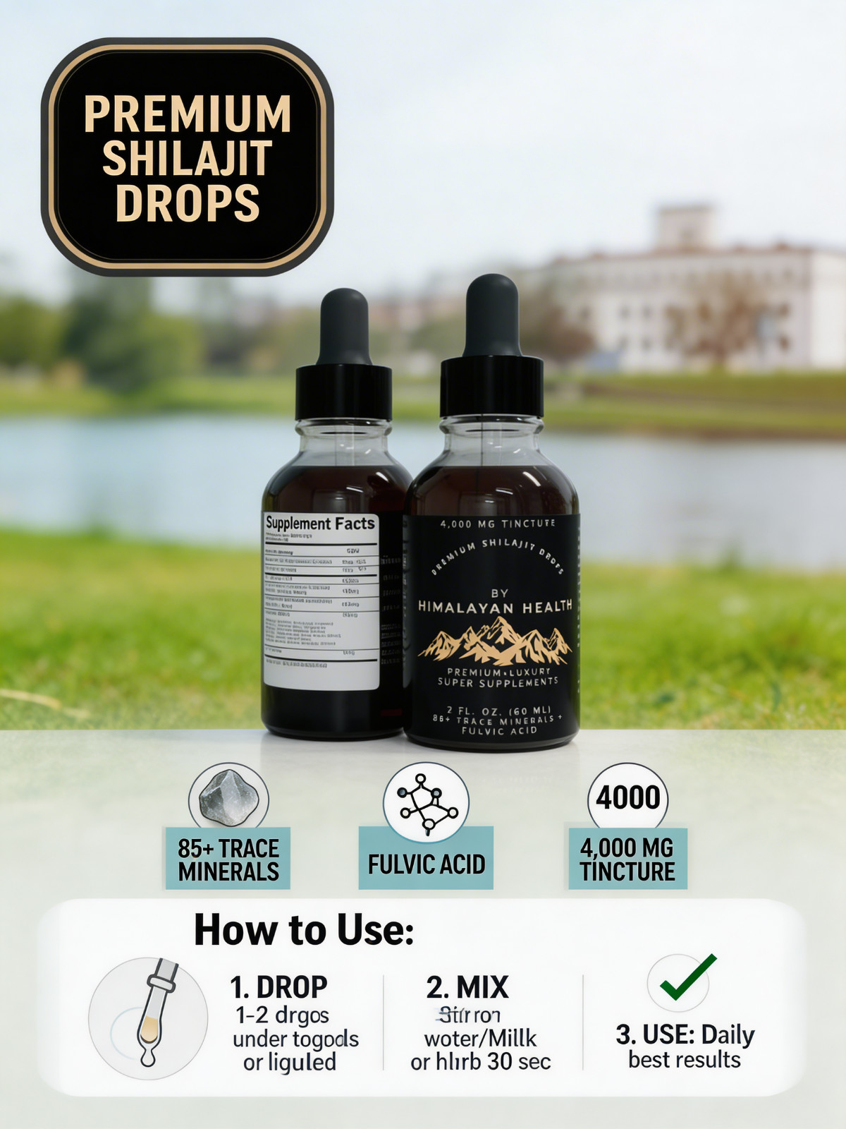 Organic 100% Pure Himalayan Shilajit, Extremely Potent Fulvic Acid, Tincture 2oz