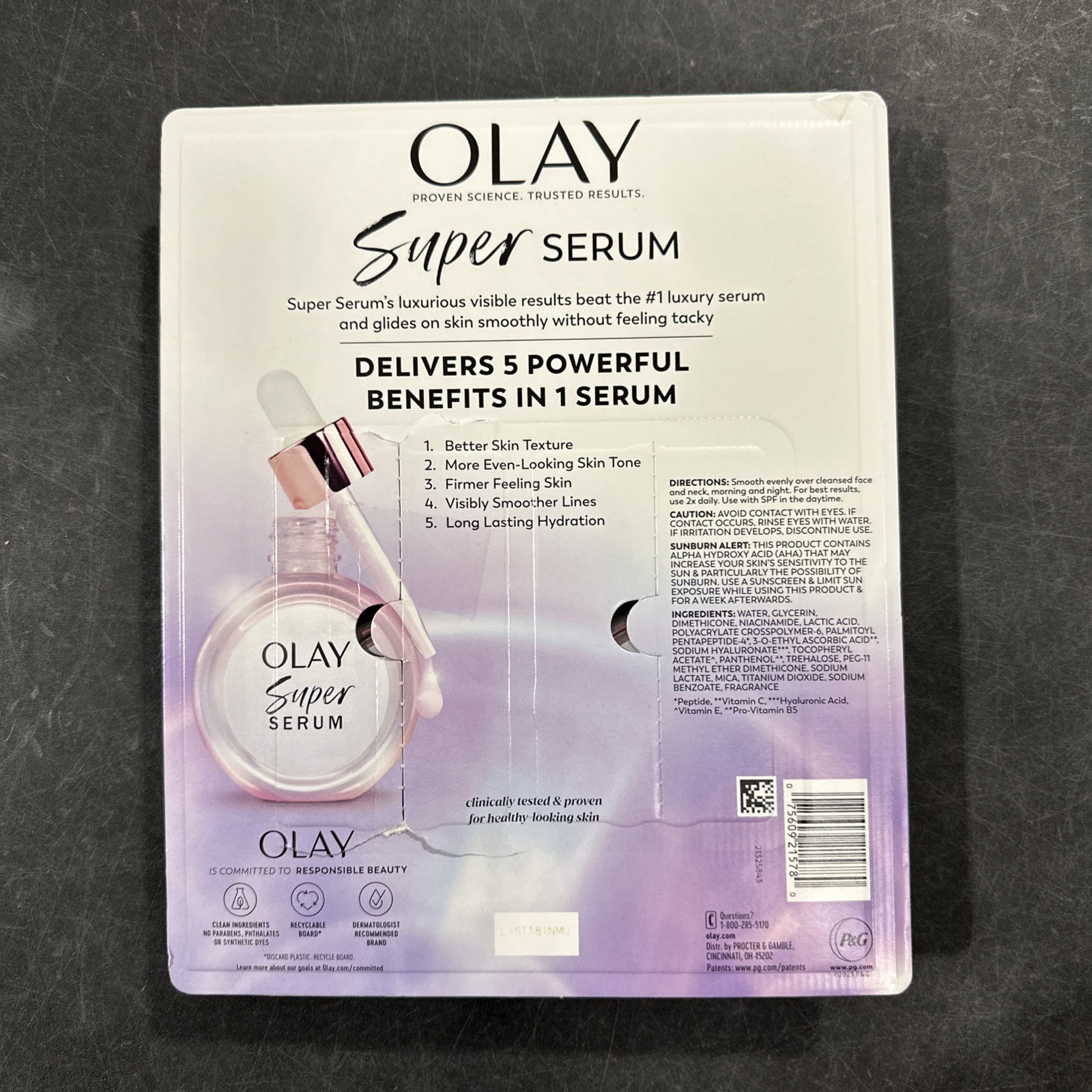 Olay Super Serum 2oz 60ml Prod Date 4-30-25 Collagen Peptide, AHA, Niacinamide