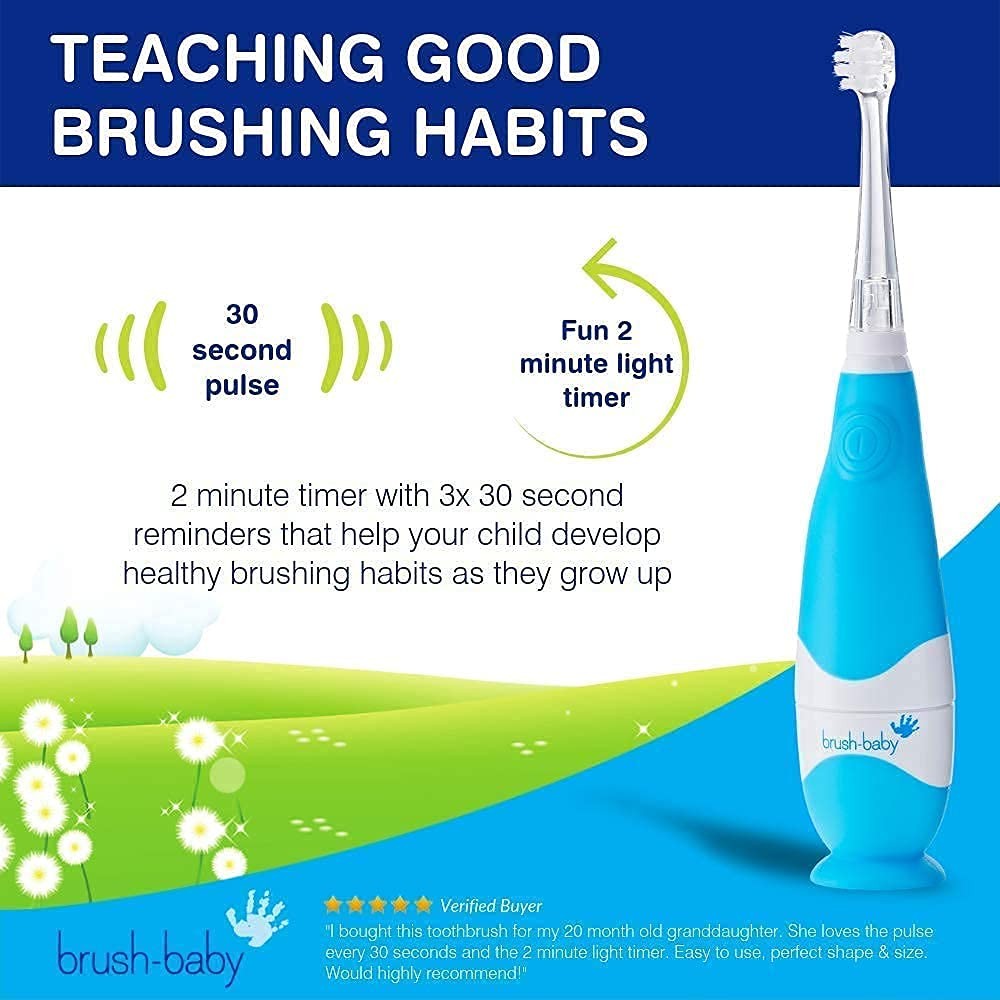 – BabySonic Blue Electric Toothbrush, 0-36 Months – Soft, Gentle Vibrating To…