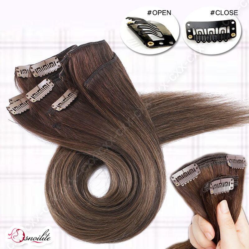 Thick Double Weft Seamless Clip In Real Remy Human Hair Extensions Full Head USA