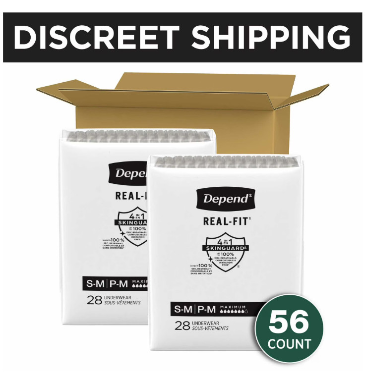 Depend Real Fit Incontinence Underwear for Men, Adult, S/M, Grey, 56 Count