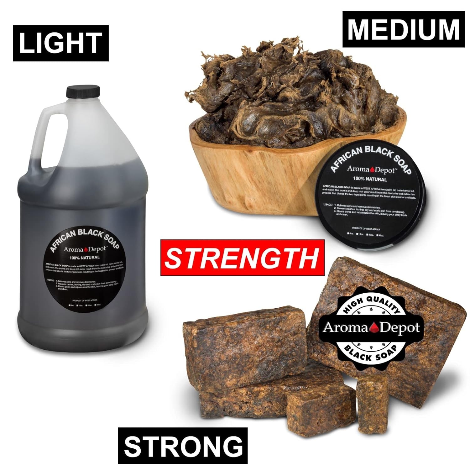 Raw African Black Soap 8Oz 100% Raw Natural Soap for Acne, Eczema, Psoriasis, Sc