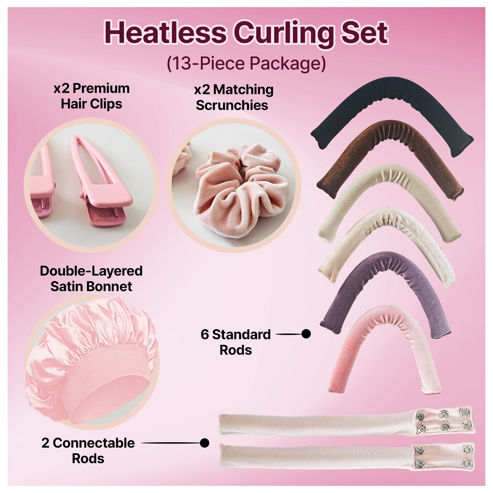 13-in-1 Heatless Curls Overnight,8 PCS Overnight Blowout Extra Long