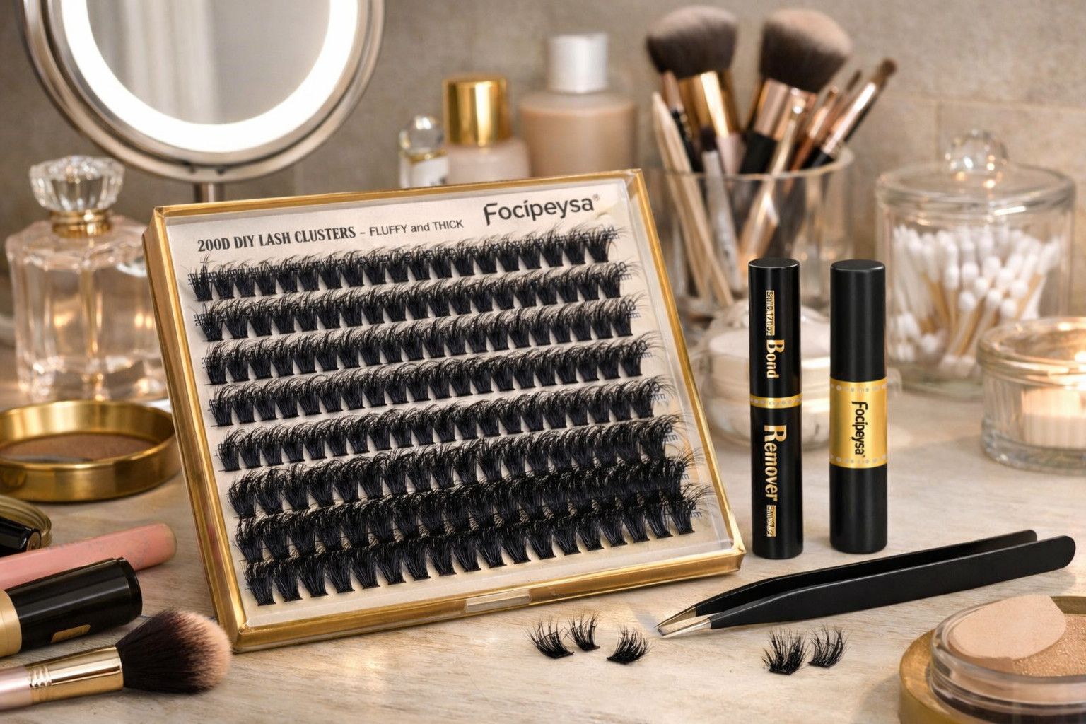 Focipeysa Eyelash Extension Tray – Kit with Lashes, Lash Bond, Remover, Tweezers