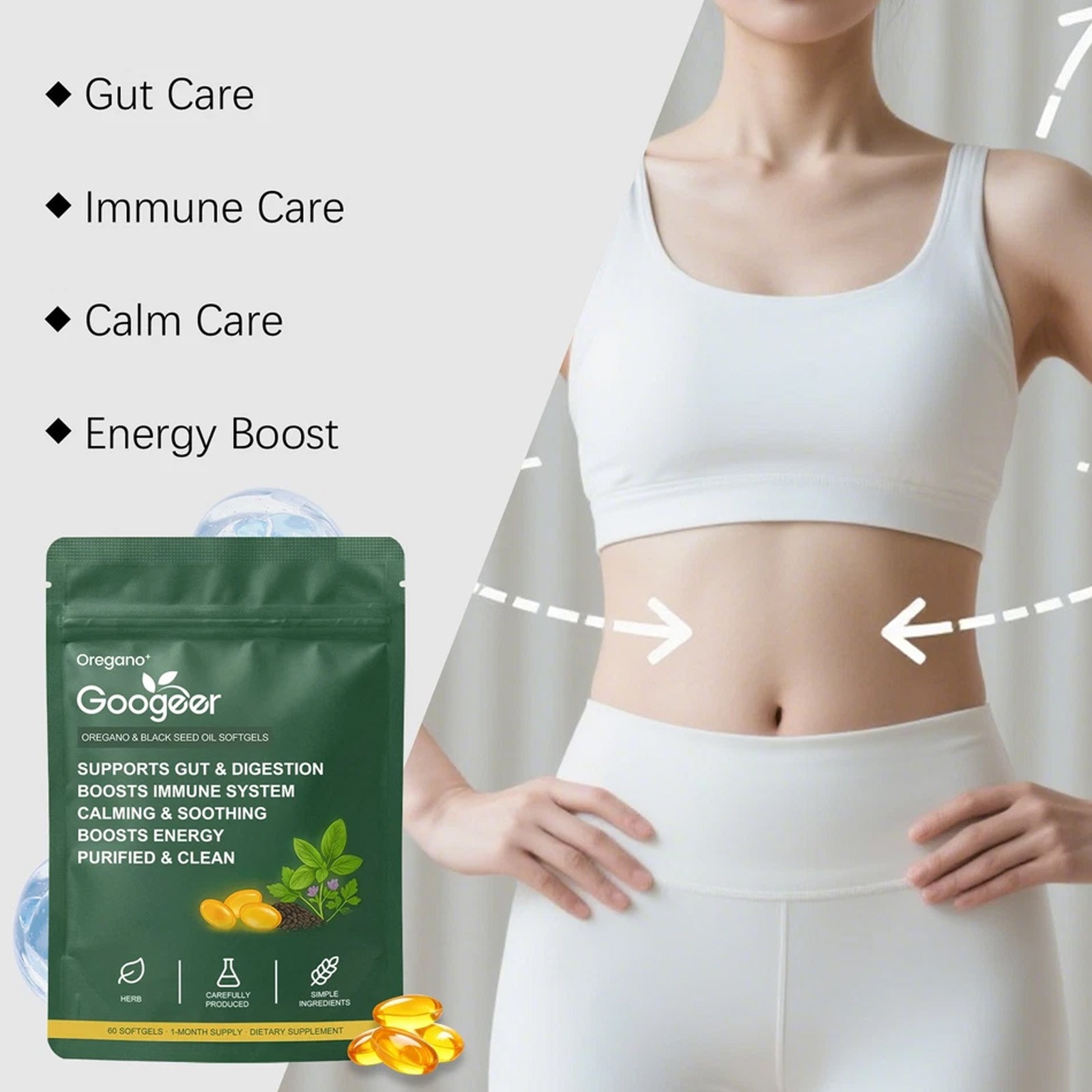60pcs Oil of Oregano and Black Seed Oil Softgels 6000mg Supports Gut & Digestion