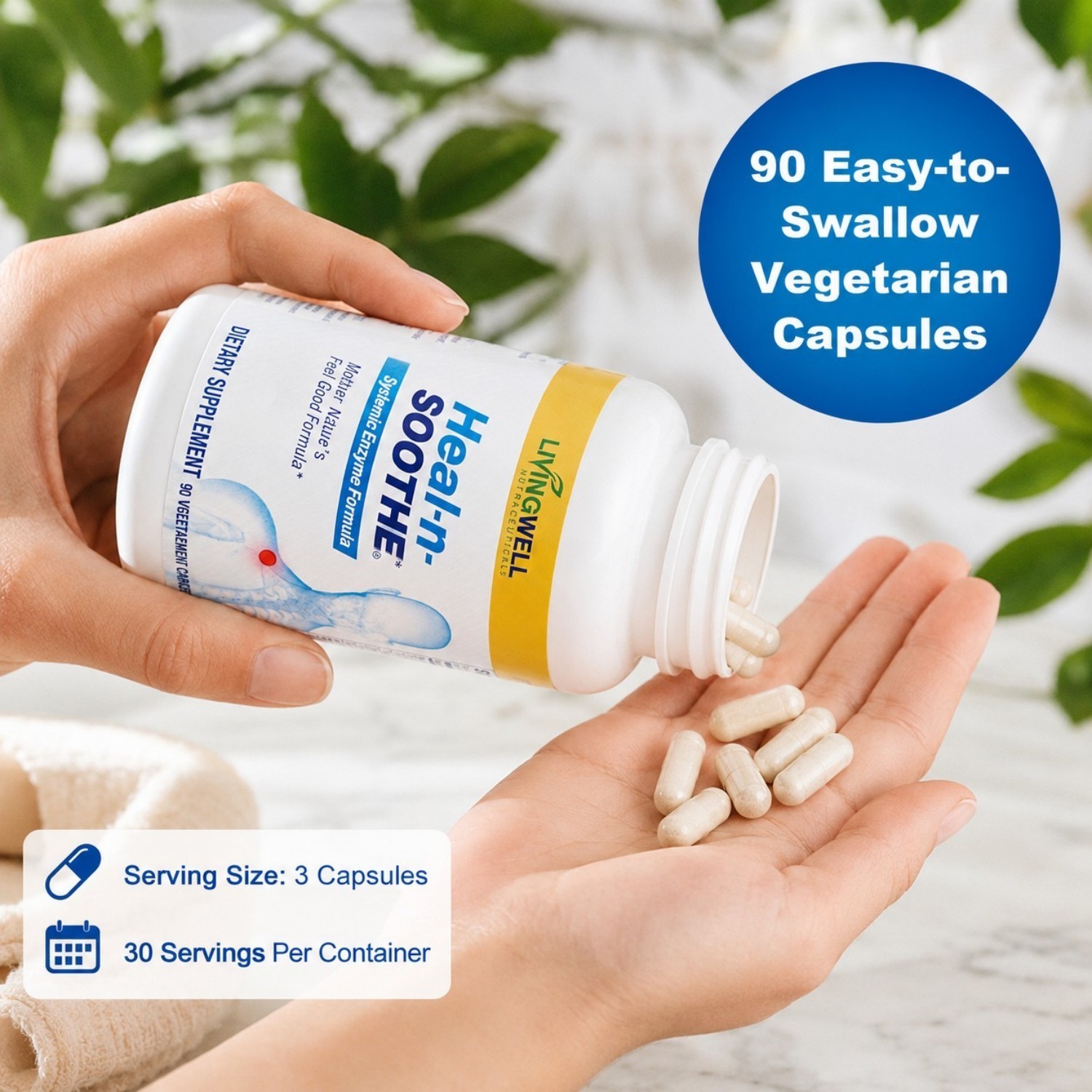 LivingWell Heal-n-Soothe Enzyme Formula 90 Capsules Joint Support 5 Pack