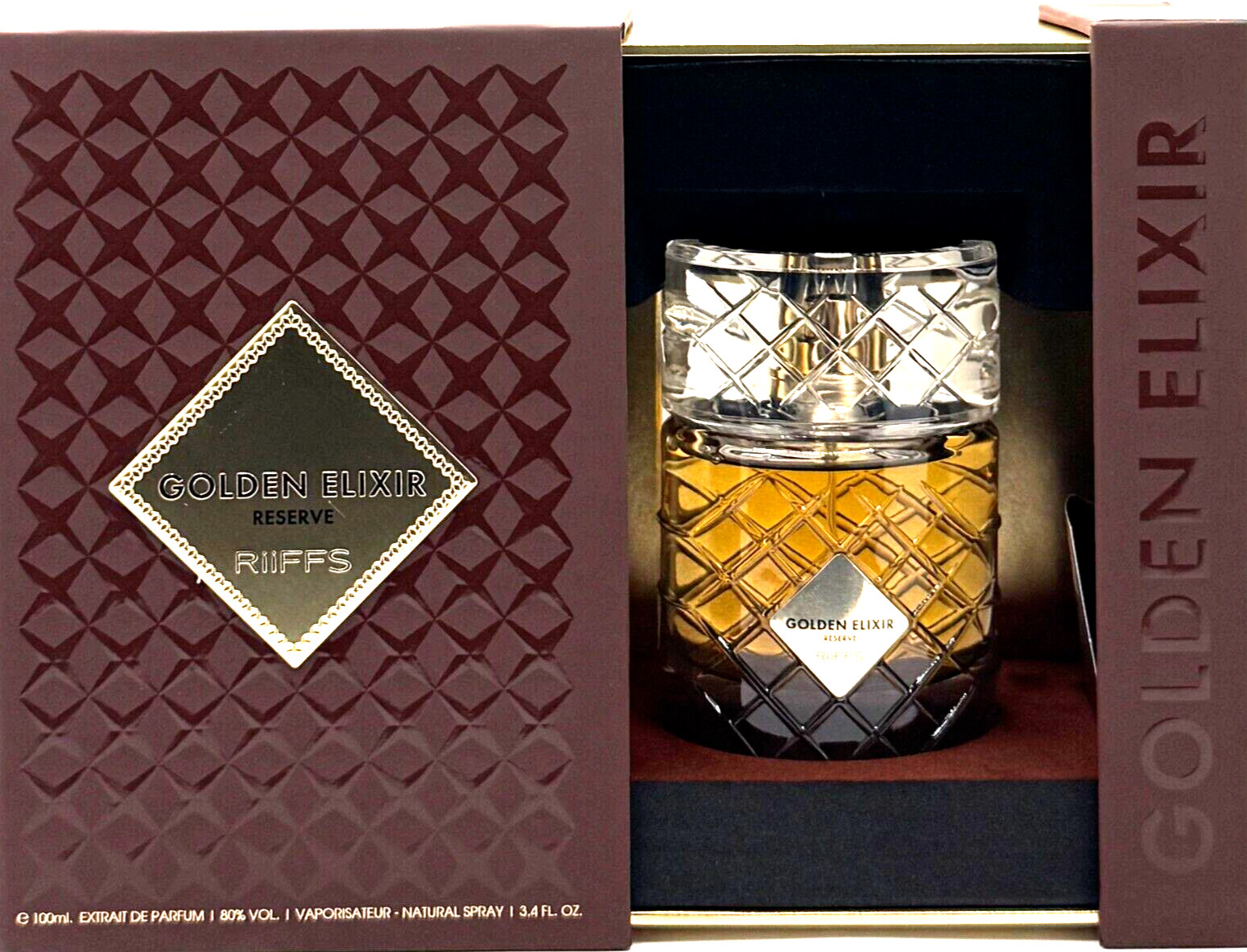 RIIFFS GOLDEN ELIXIR RESERVE EXTRAIT DE PARFUM SPRAY UNISEX 3.4 Oz / 100 ml NEW!