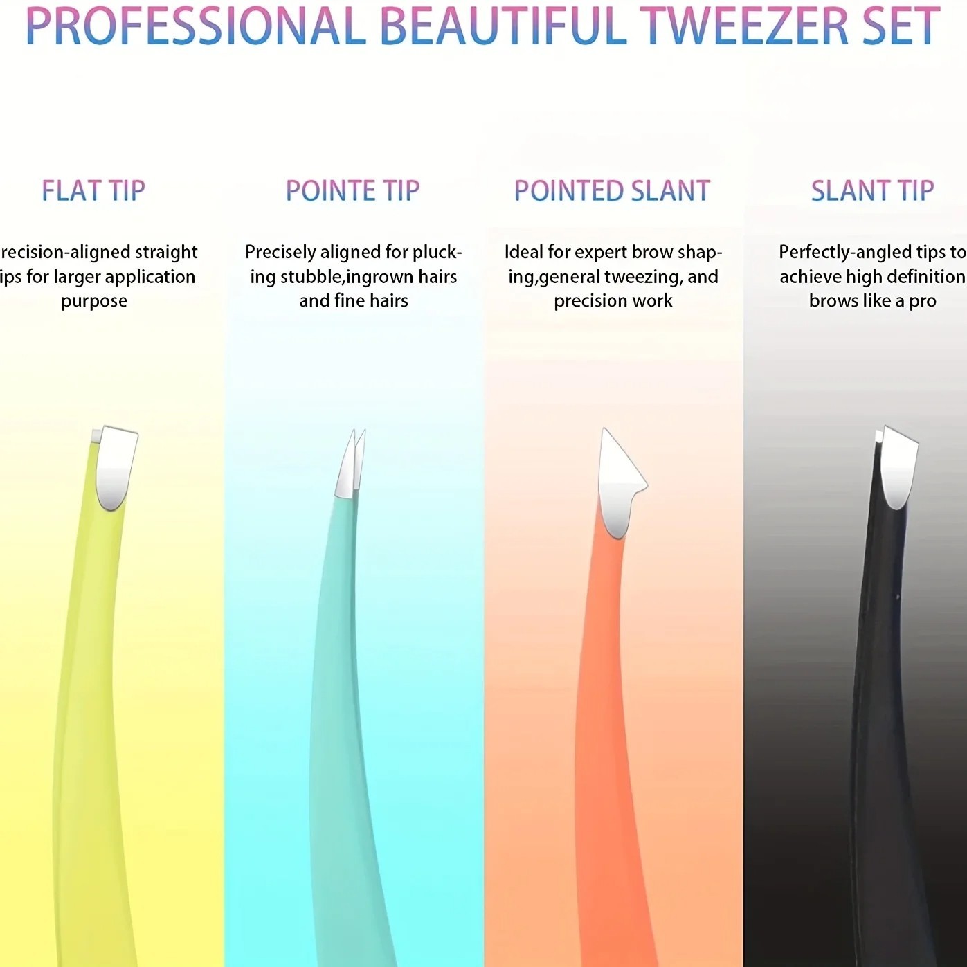 4 Pcs/set Colorful New Arrival Professional Stainless Steel Tweezer Eyebrow Face