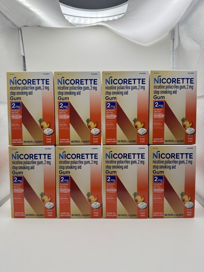 LOT OF 8 – Nicorette 2mg Nicotine Gum Fruit Chill 800 Pieces ✅