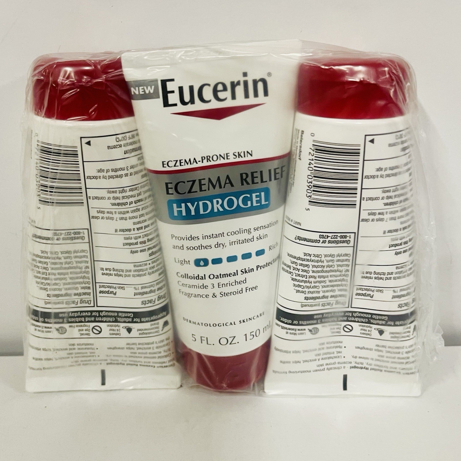 3 PACK Eucerin Eczema Relief Hydrogel, Fragrance Free, 5 oz Each Tube Exp: 06/26