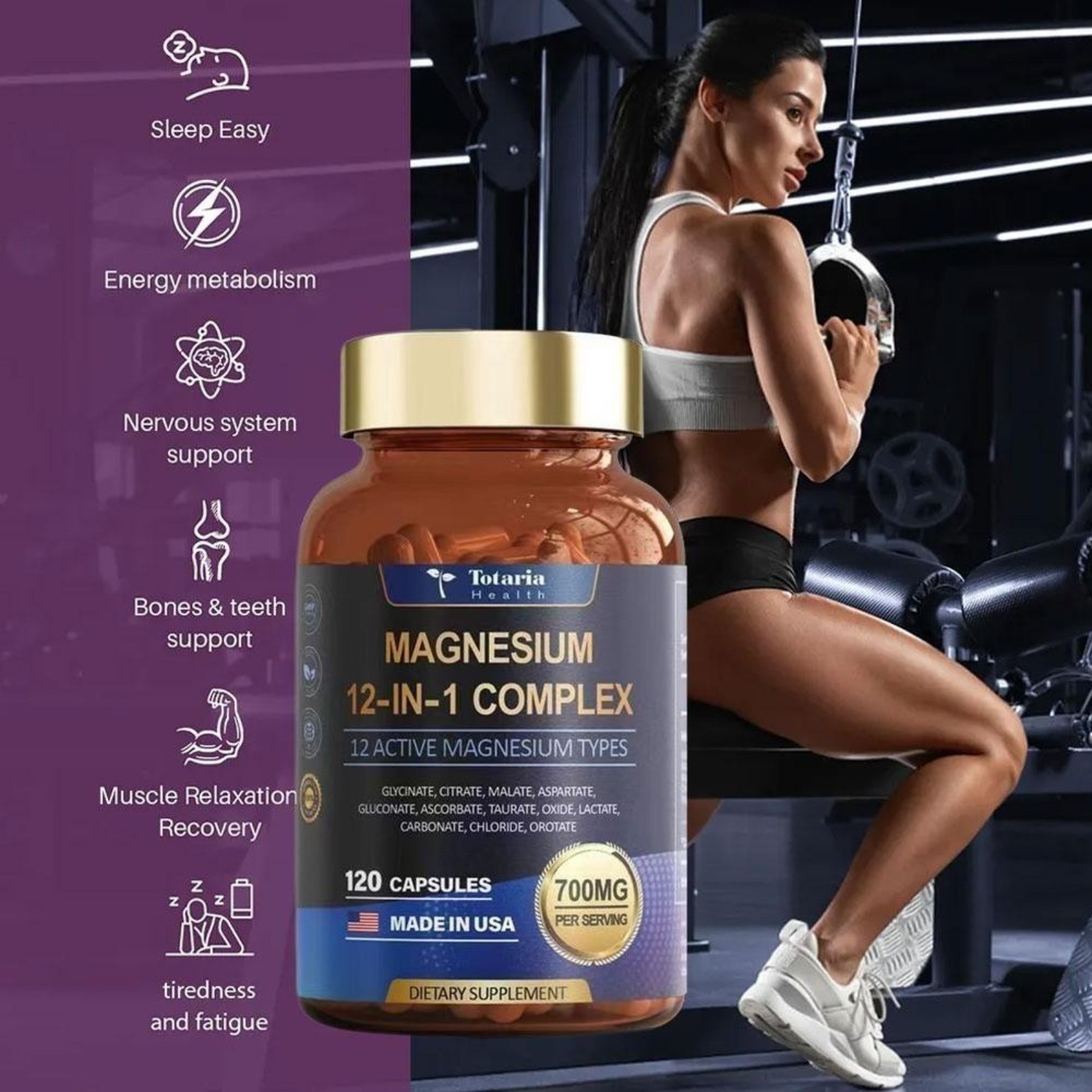 2Pack -Totaria Magnesium 12 in1 Complex 700mg – Glycinate Citrate Malate Taurate