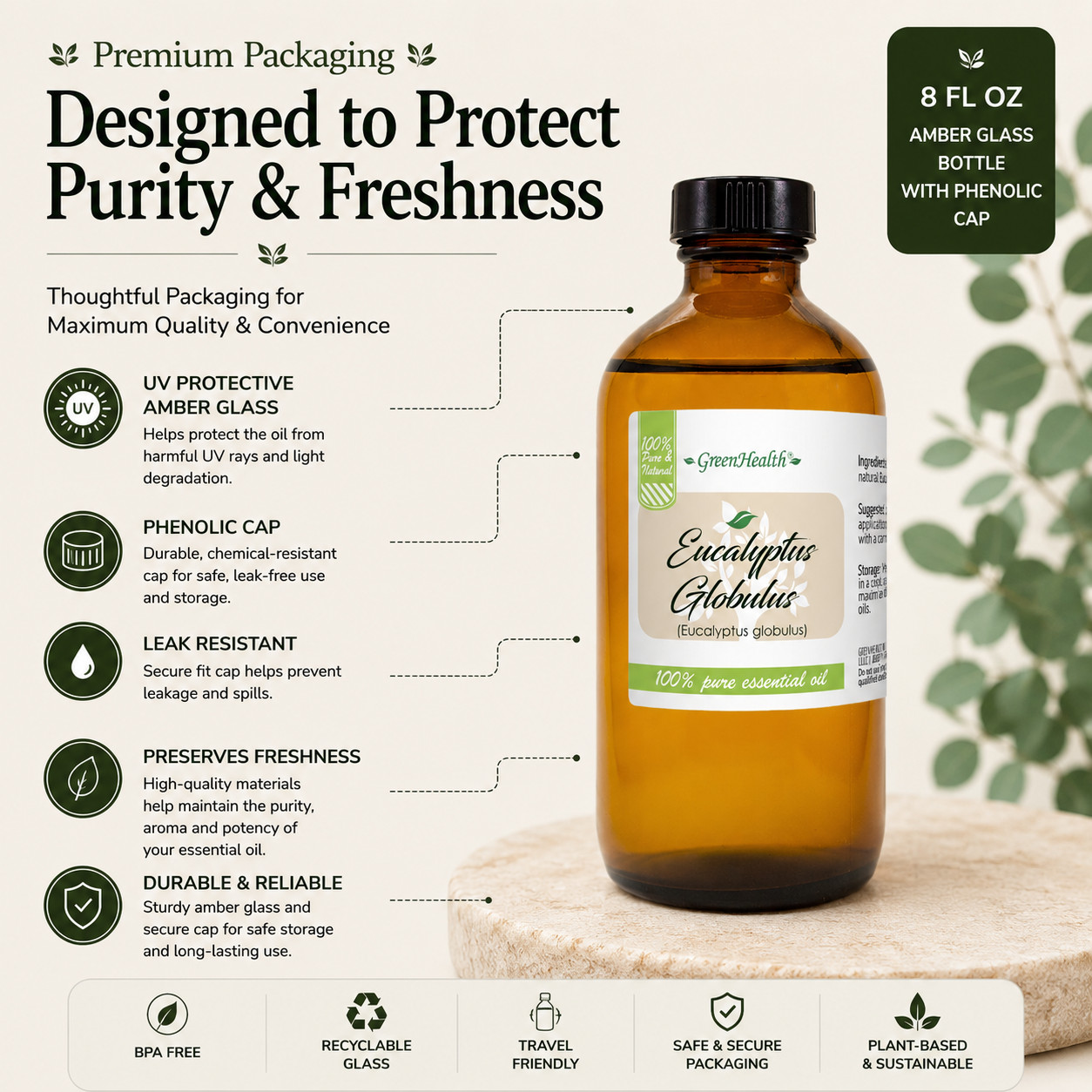 8 fl oz Eucalyptus Globulus Essential Oil (100% Pure & Natural) Glass Bottle