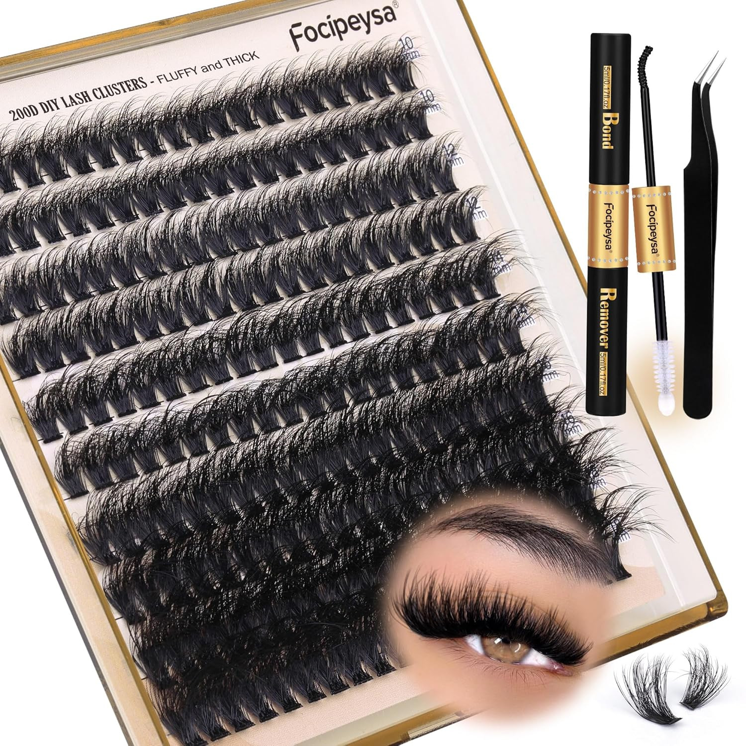 Focipeysa Eyelash Extension Tray – Kit with Lashes, Lash Bond, Remover, Tweezers