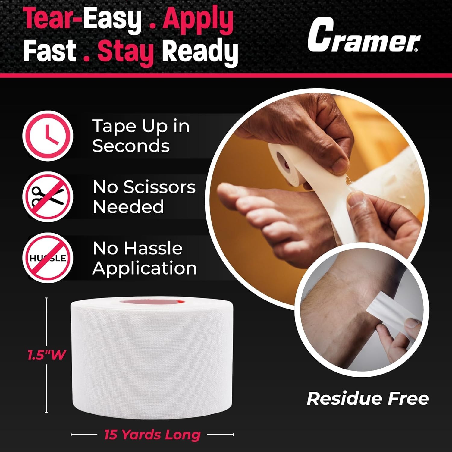 Team Color Athletic Tape White 1.5″x15yds 32-Roll Bulk Latex-Free Sports Wrap