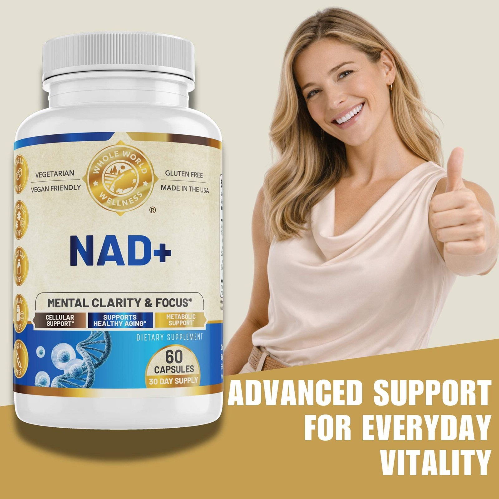 NAD+ Healthy Aging Supplement. Supports Cognitive Function & Cellular Health.