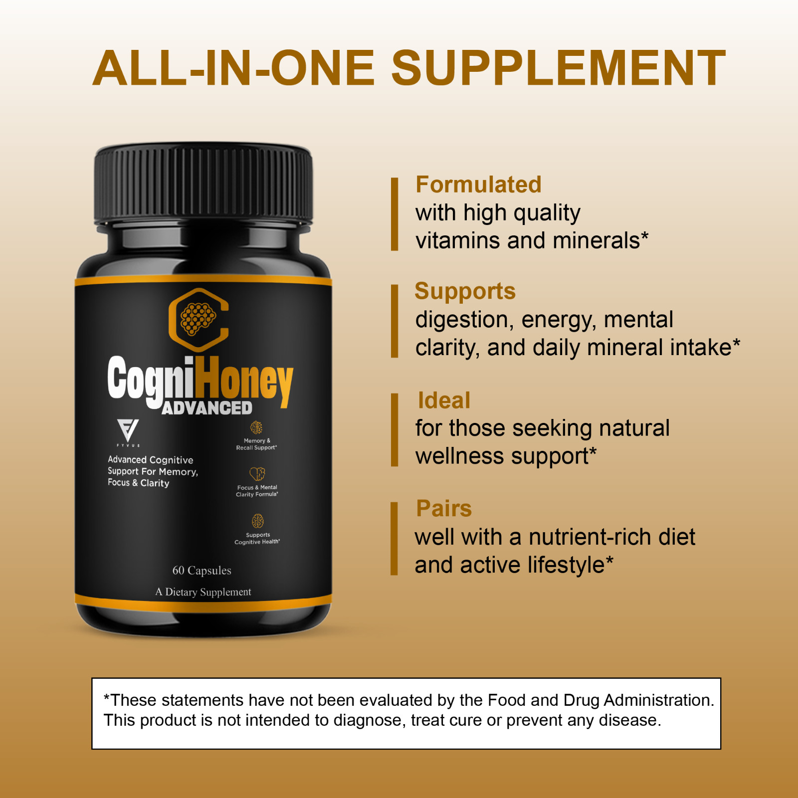 (5 Pack) CogniHoney Advanced Capsules, Cogni Honey Supplement (300 Capsules)