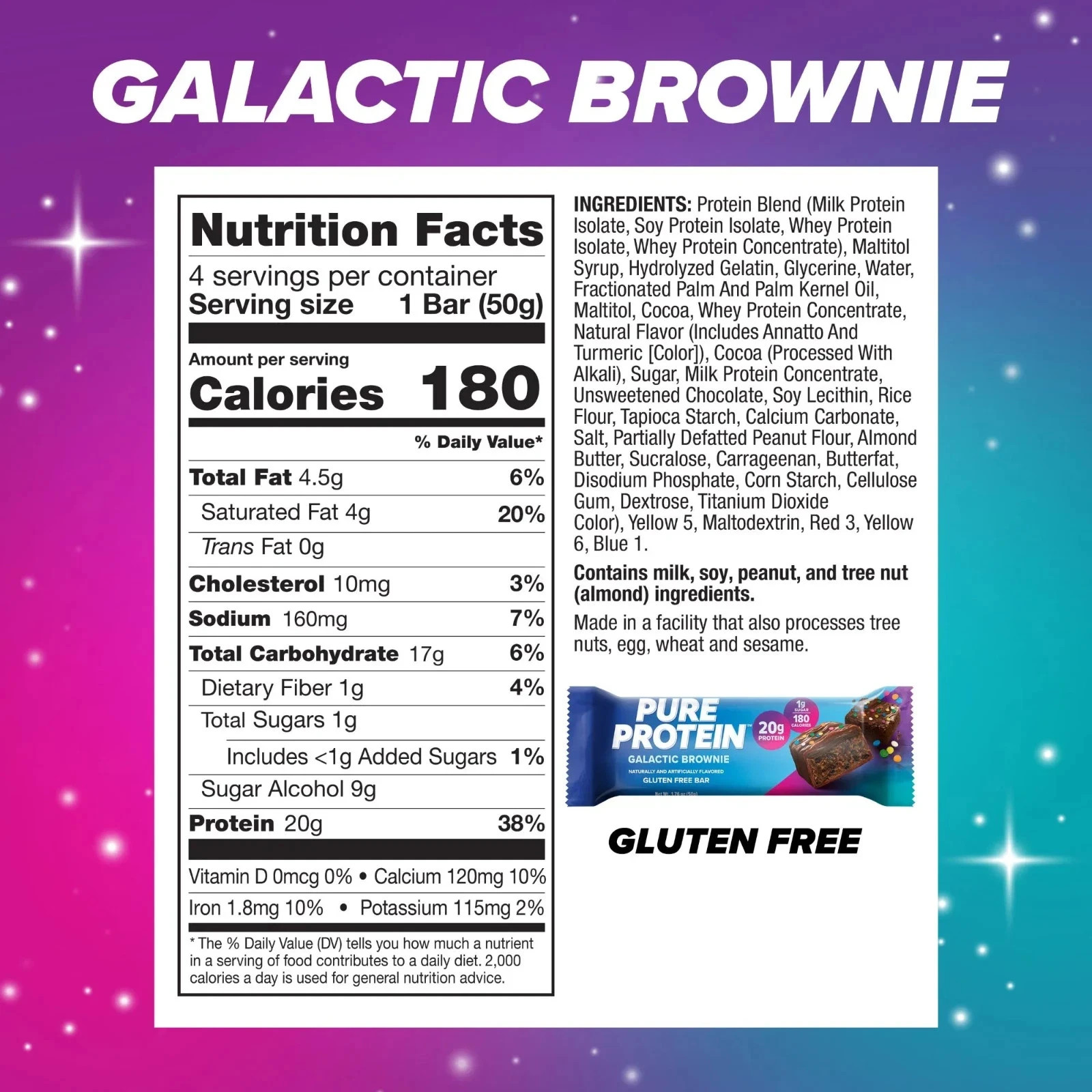 Pure Protein Pure Protein Bars Non-GMO, High Protein, Galactic Brownie, 12 Count