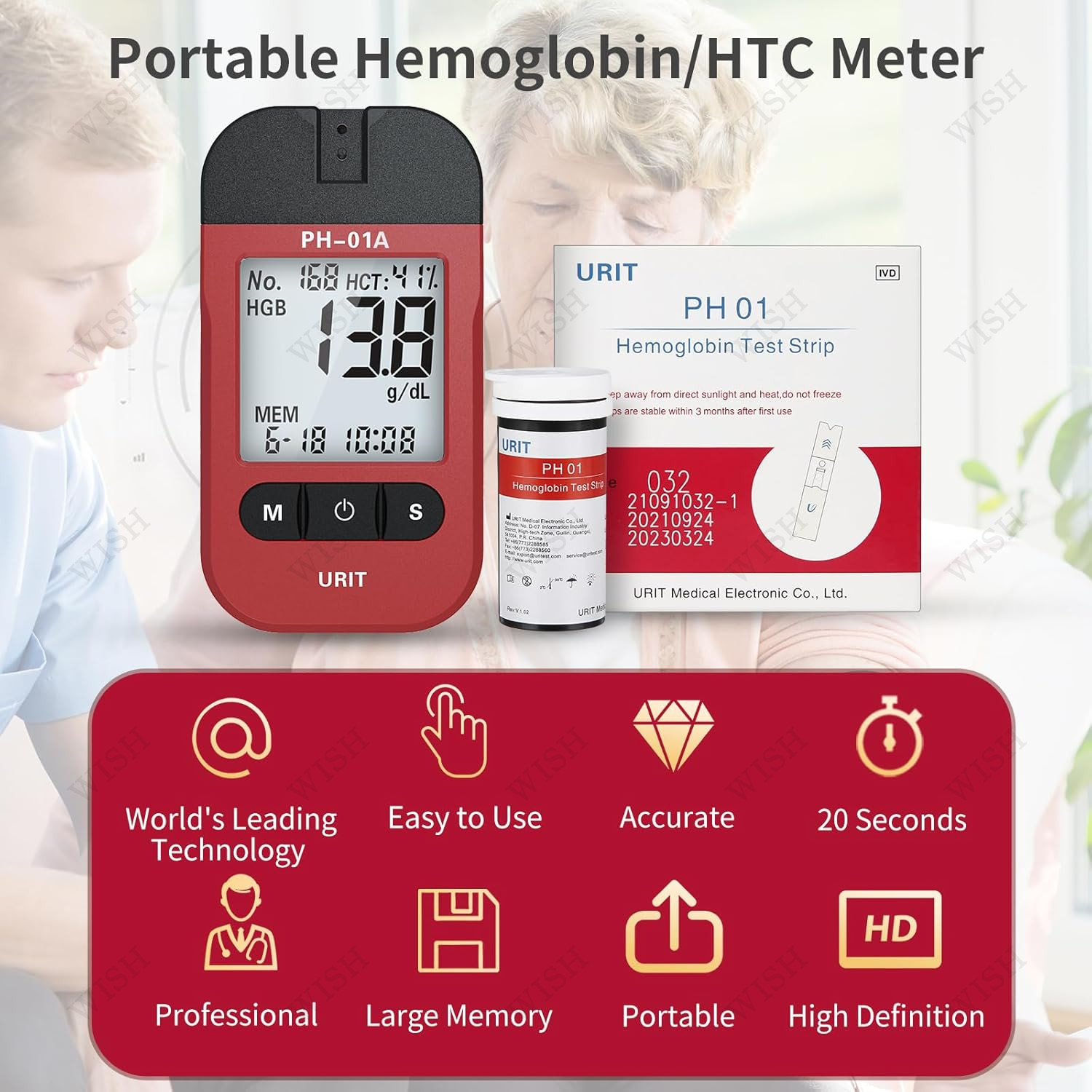 URIT Hemoglobin Analysis Tester Meter Home Hb Analyzer Anemia Tester Strip Heme