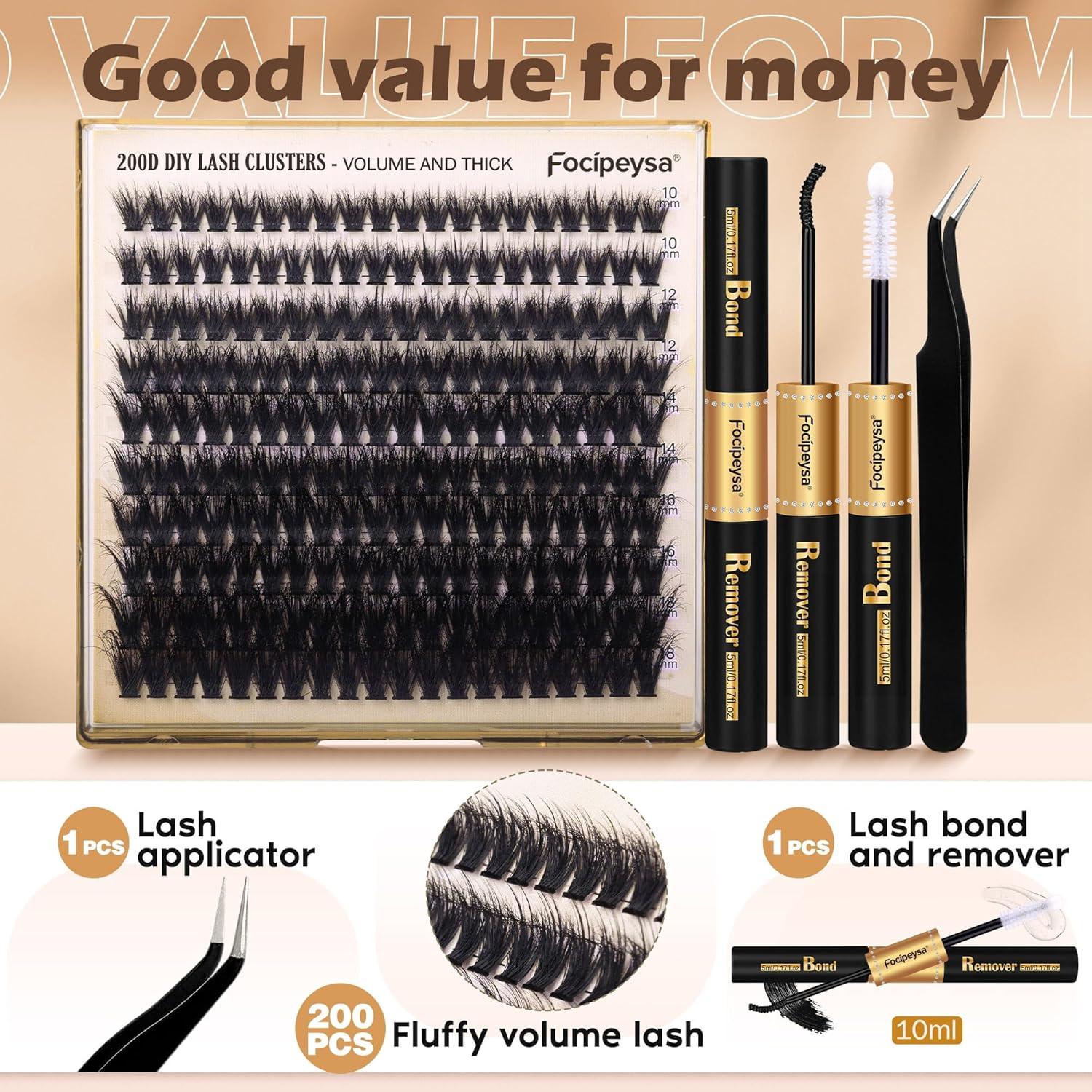 Focipeysa Eyelash Extension Tray – Kit with Lashes, Lash Bond, Remover, Tweezers