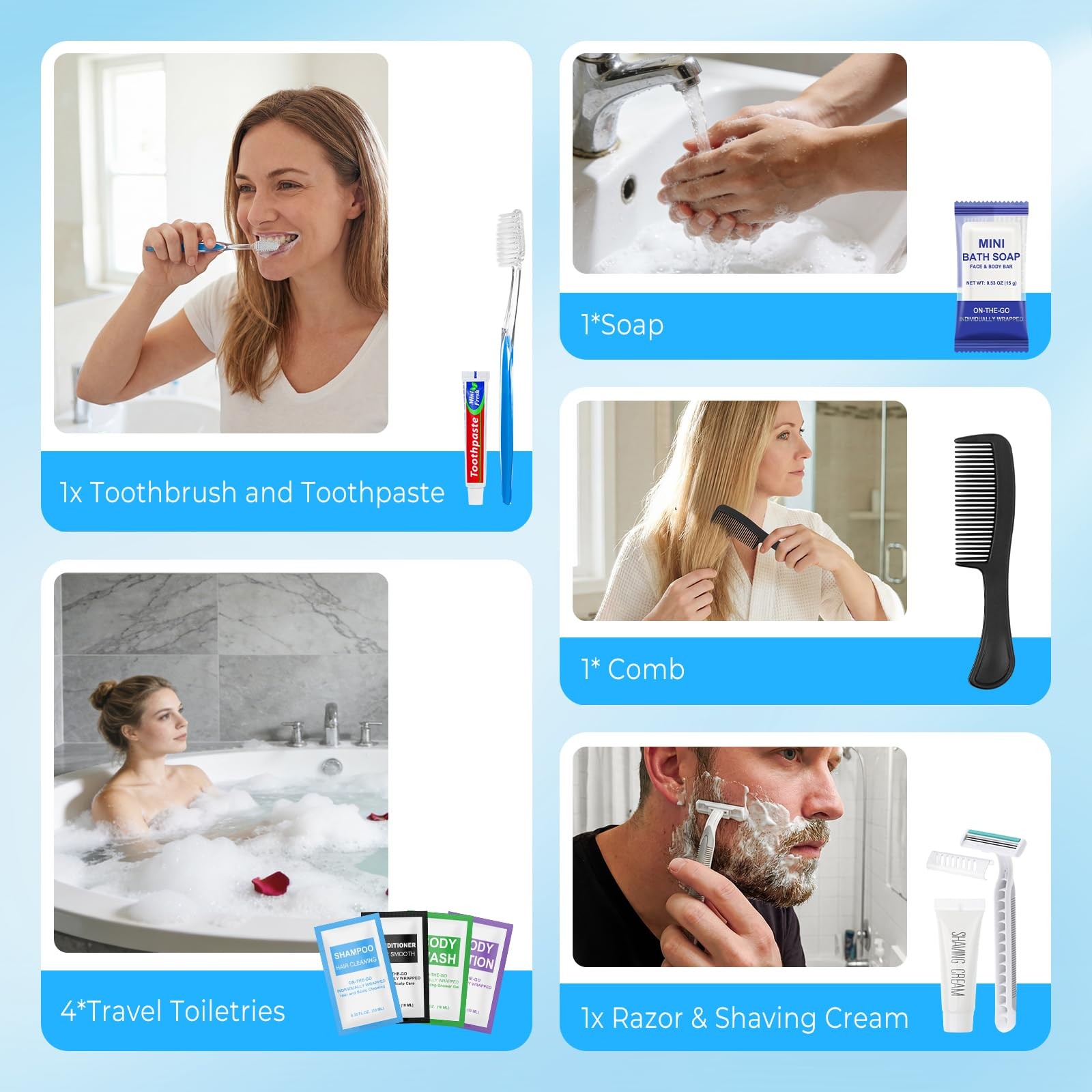 Personal Hygiene Kit Bulk Pack of 5,Individually Wrapped 13-IN-1 Blue Disposa…